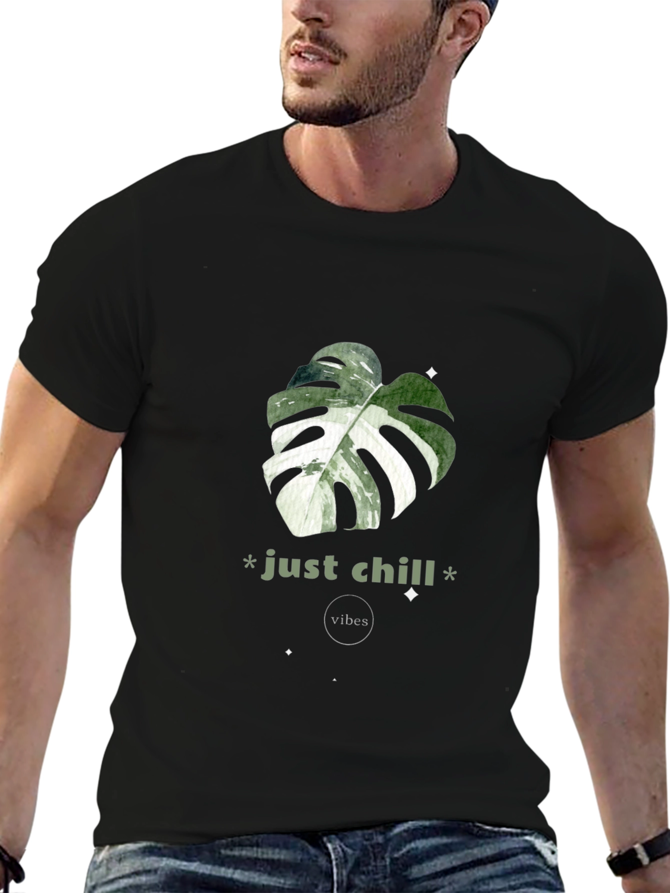 Just Chill Vibes T-Shirt - Tropical Leaf Design