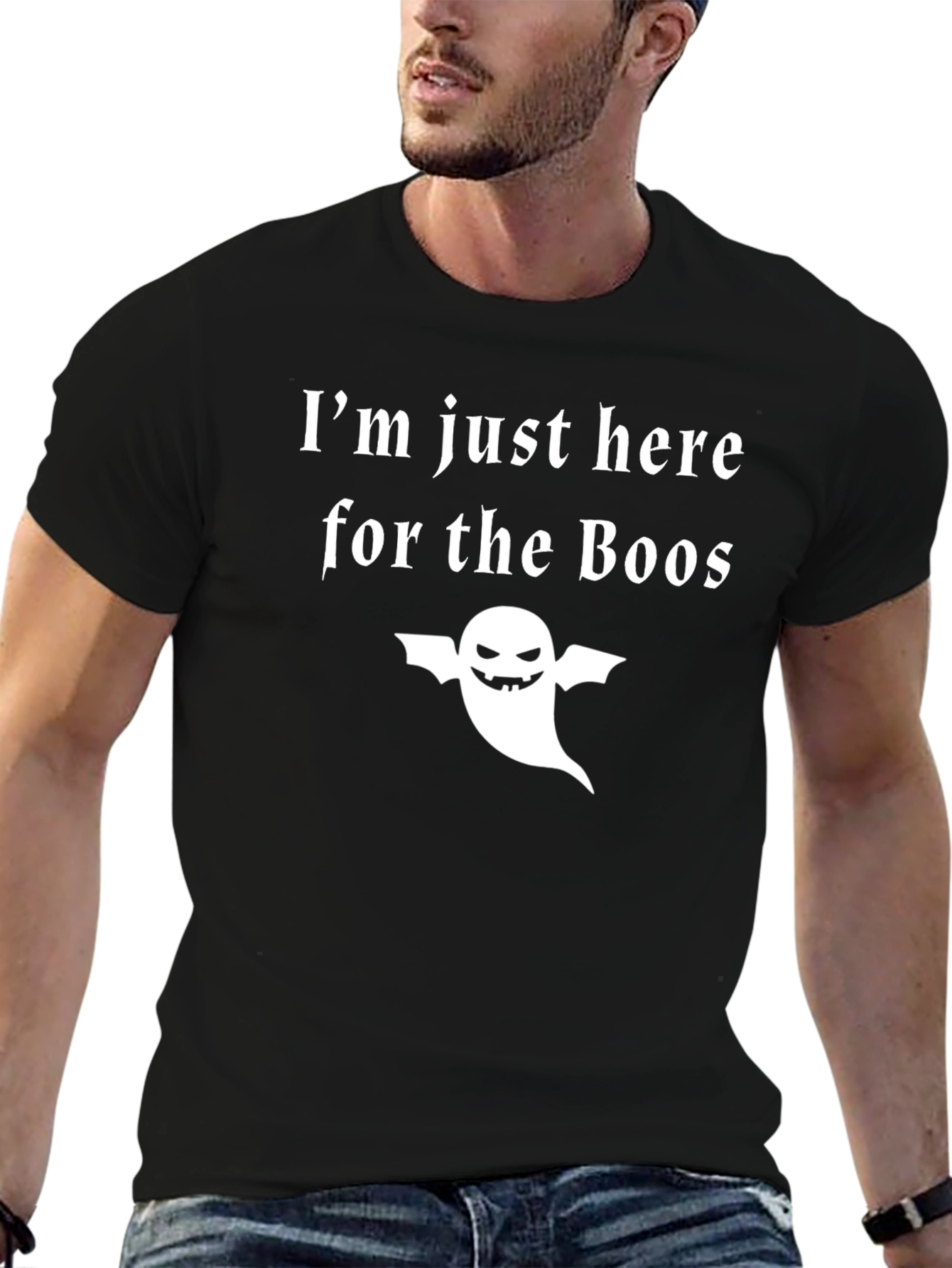Halloween Boo Ghost Graphic Tee - Mens Black T-Shirt