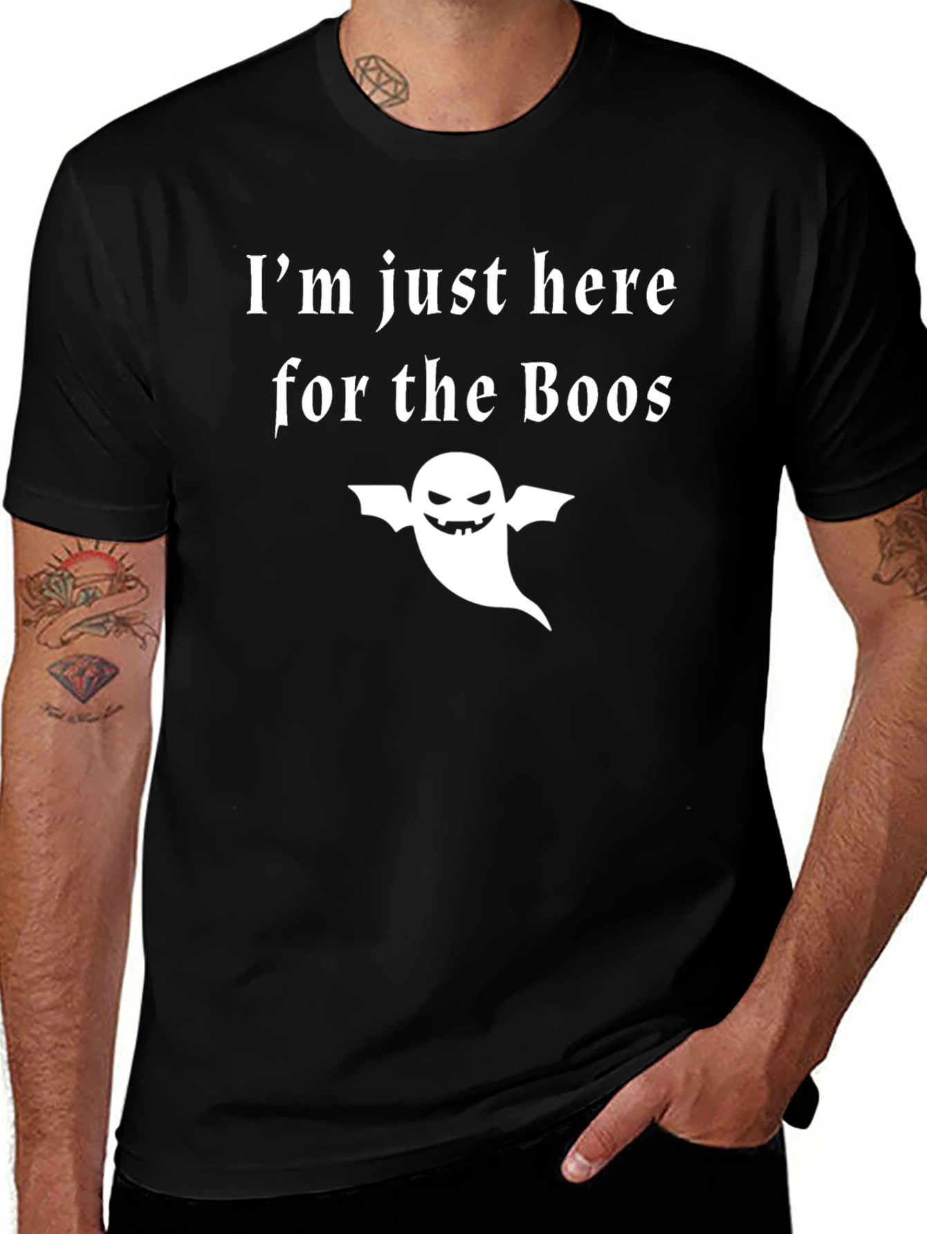Halloween Boo Ghost Graphic Tee - Mens Black T-Shirt