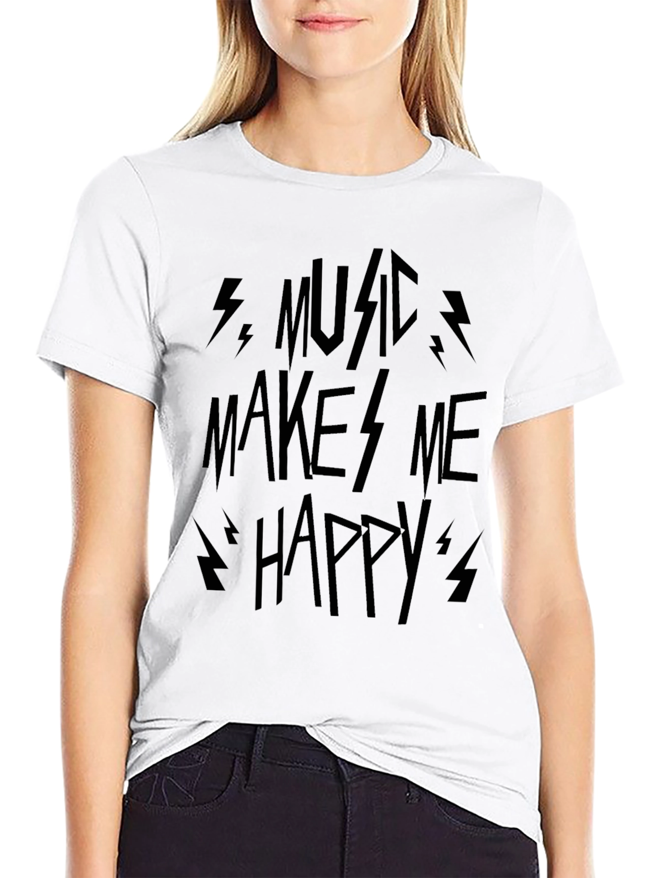 Music Makes Me Happy Black Graphic Tee