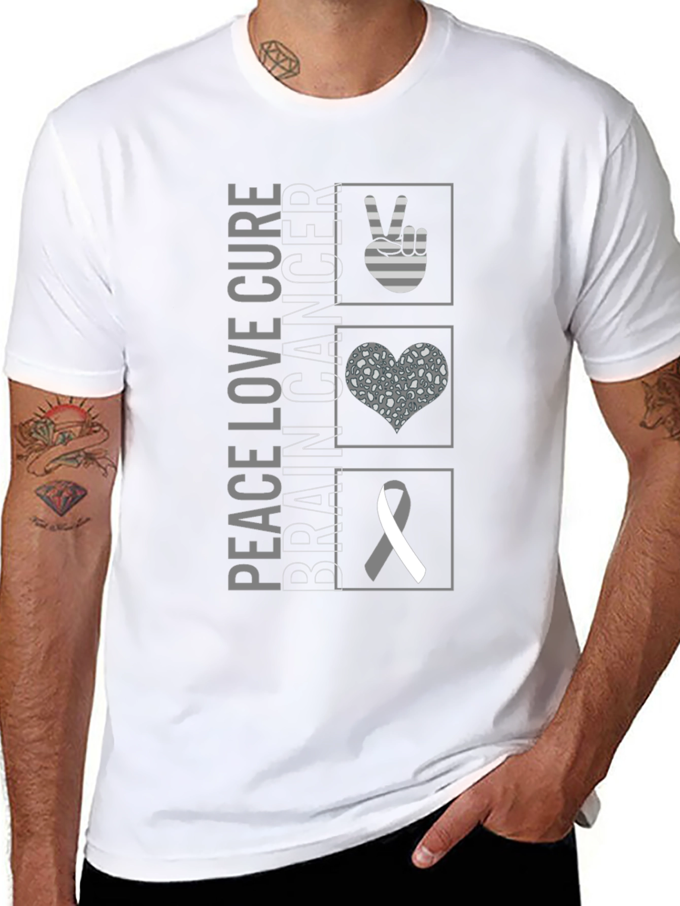 Peace Love Cure Brain Cancer Awareness T-Shirt