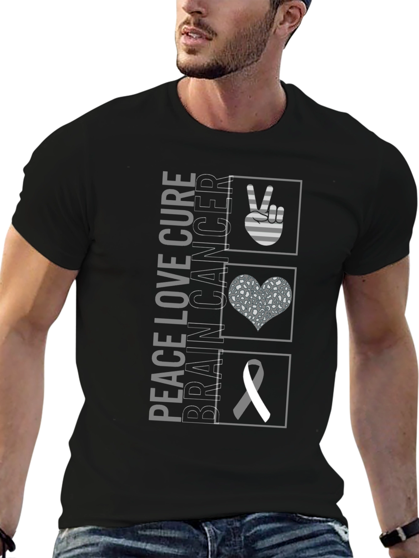 Peace Love Cure Brain Cancer Awareness T-Shirt
