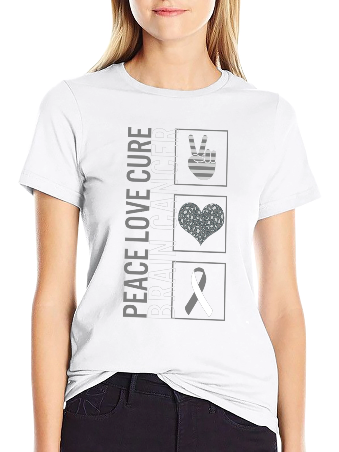 Peace Love Cure Brain Cancer Awareness T-Shirt