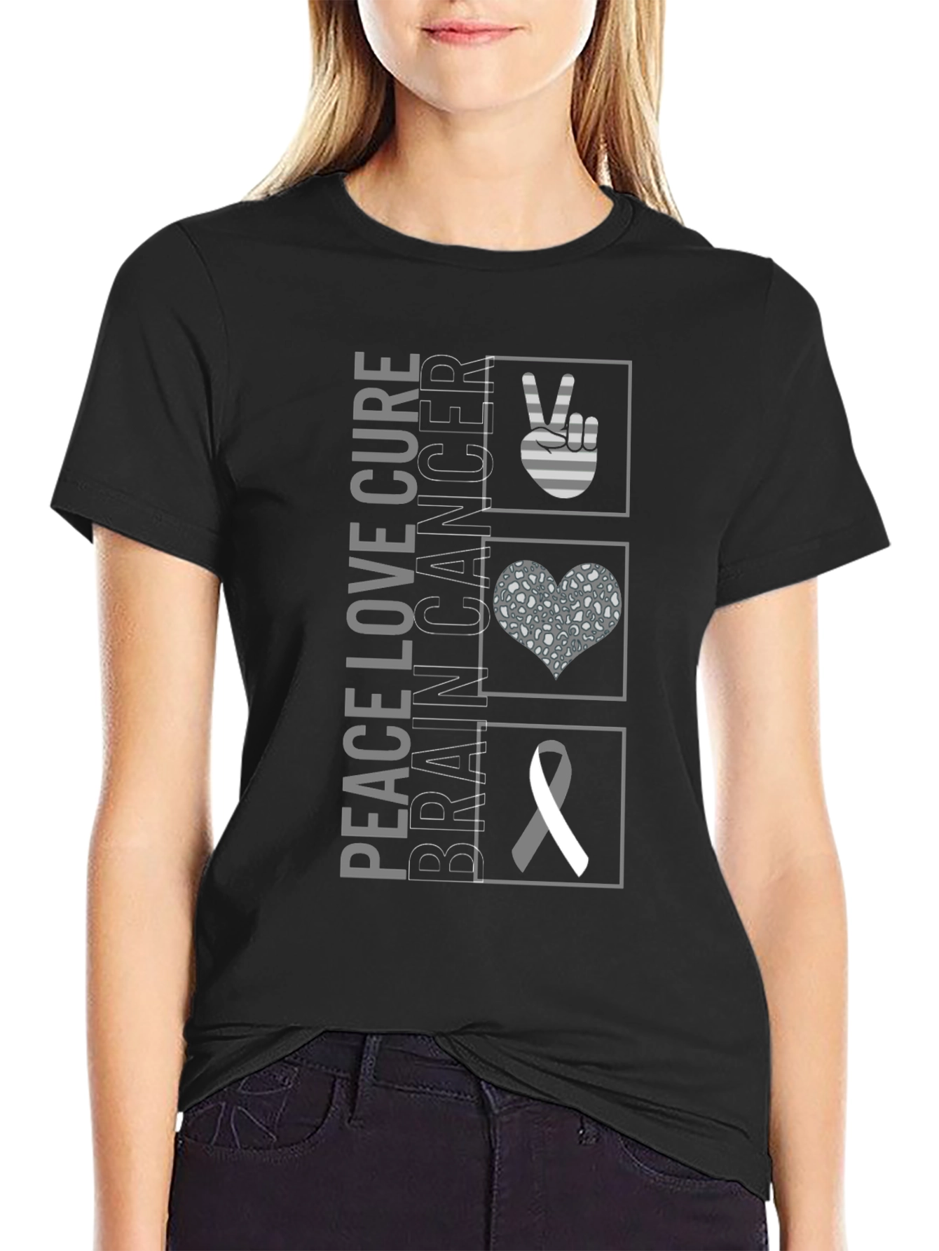 Peace Love Cure Brain Cancer Awareness T-Shirt