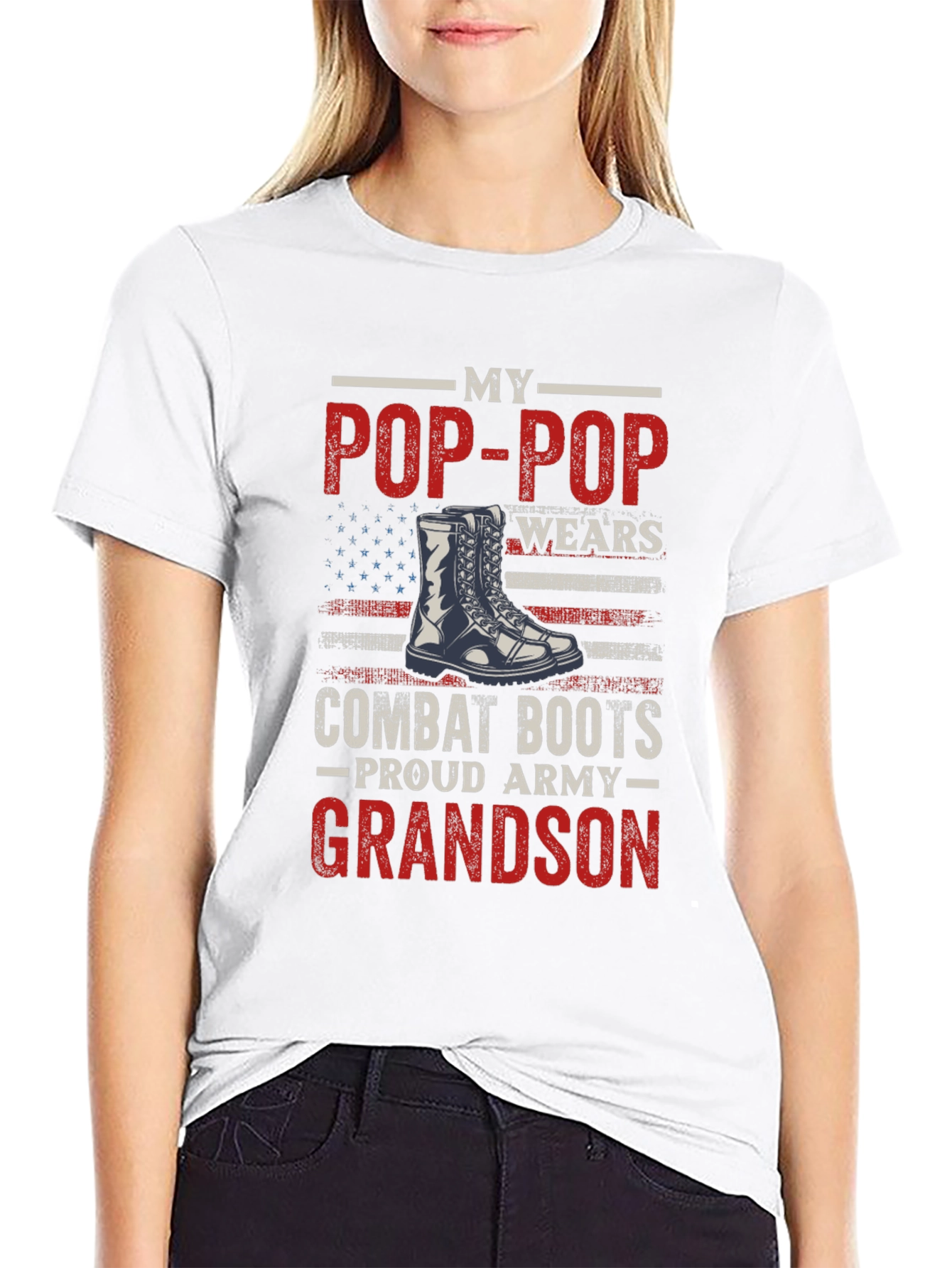 My Pop-Pop Wears Combat Boots Proud Army Grandson T-Shirt