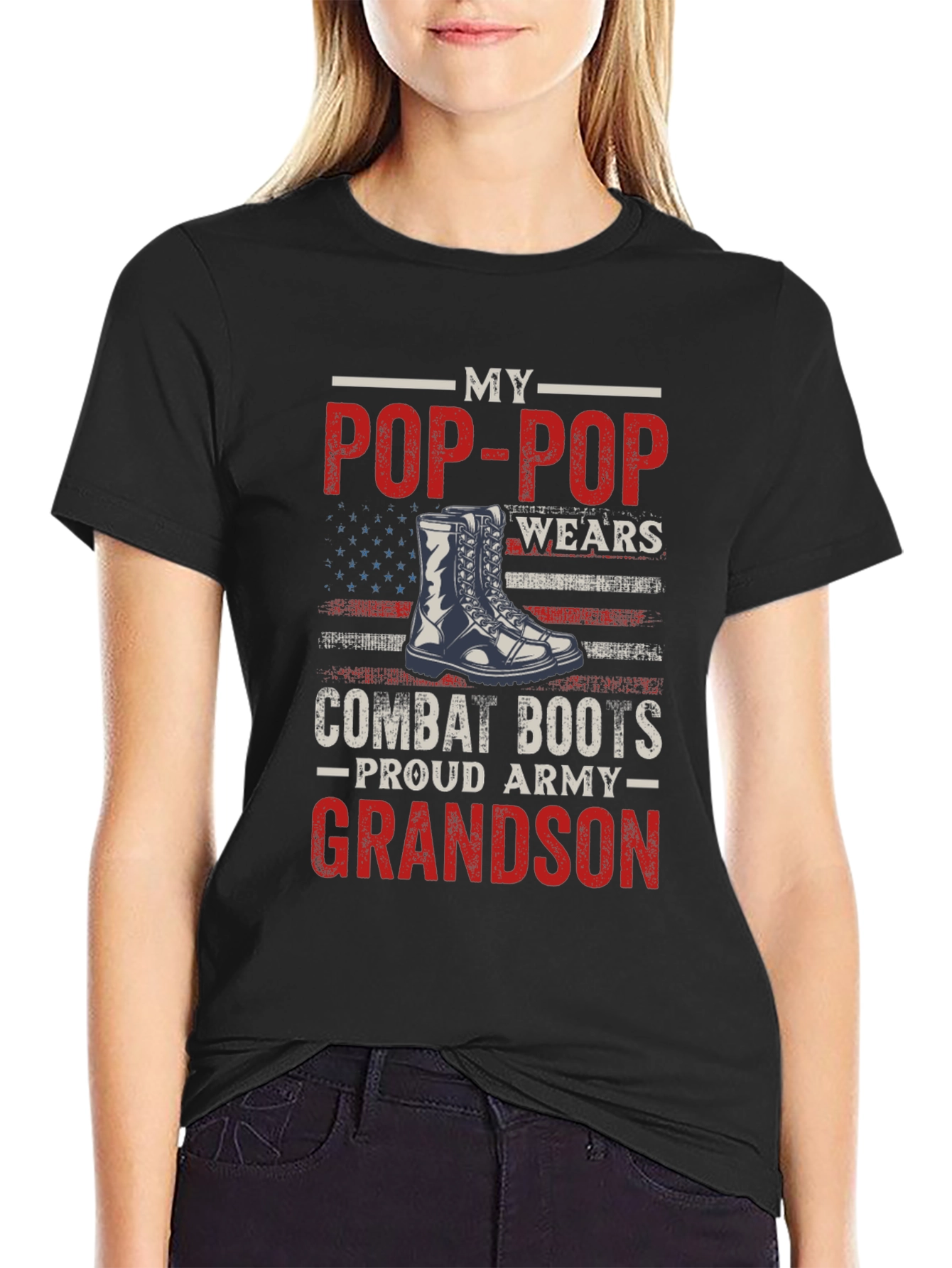My Pop-Pop Wears Combat Boots Proud Army Grandson T-Shirt