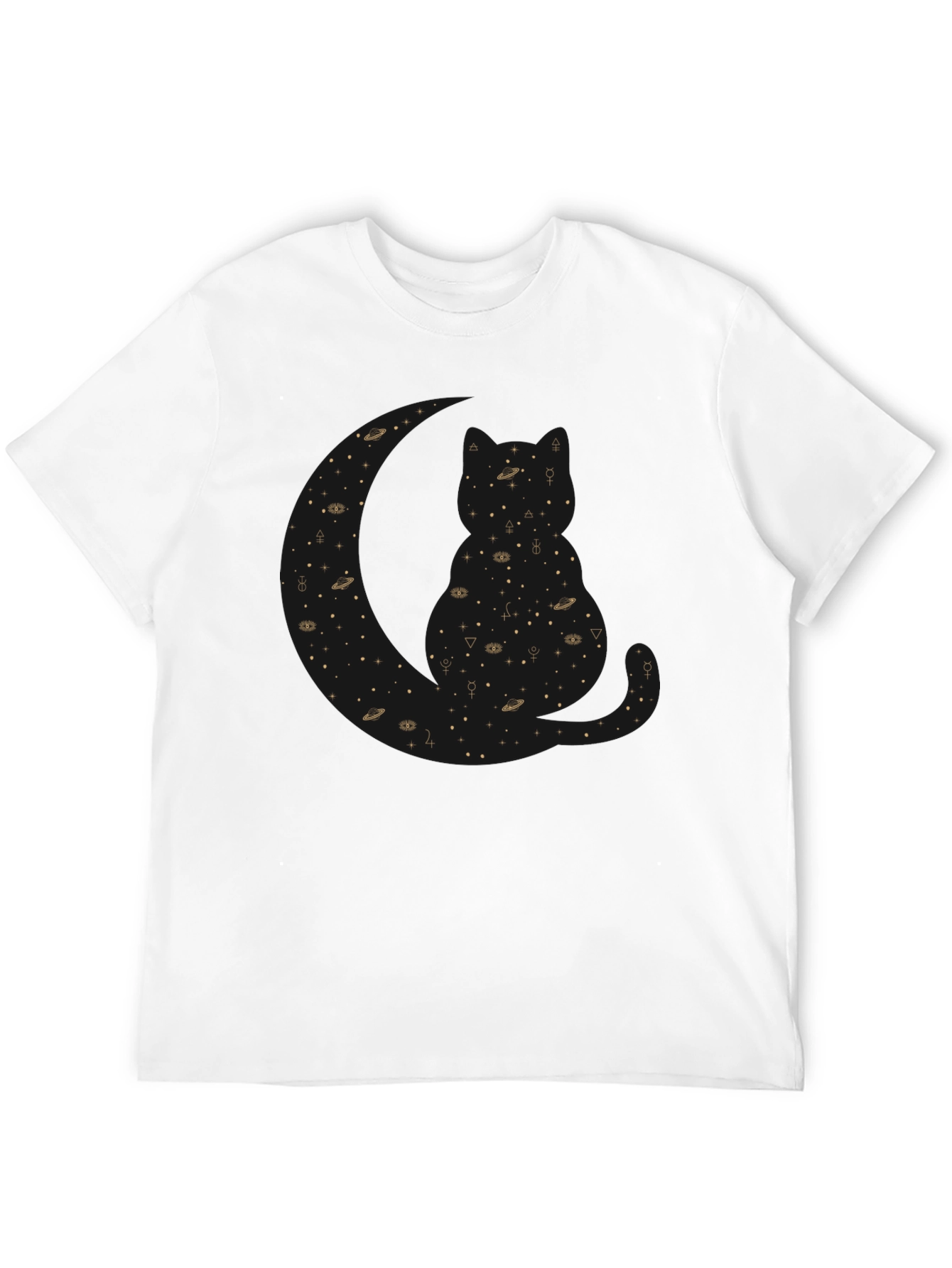 Celestial Cat Black T-Shirt - Cosmic Feline Design