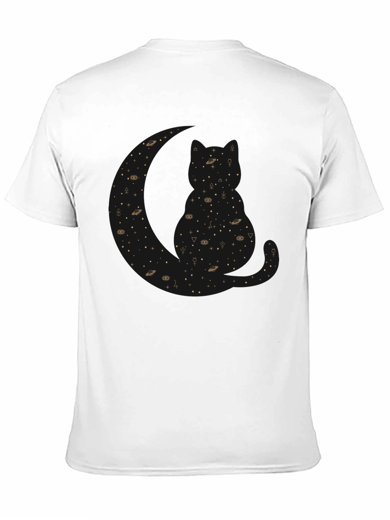 Celestial Cat Black T-Shirt - Cosmic Feline Design