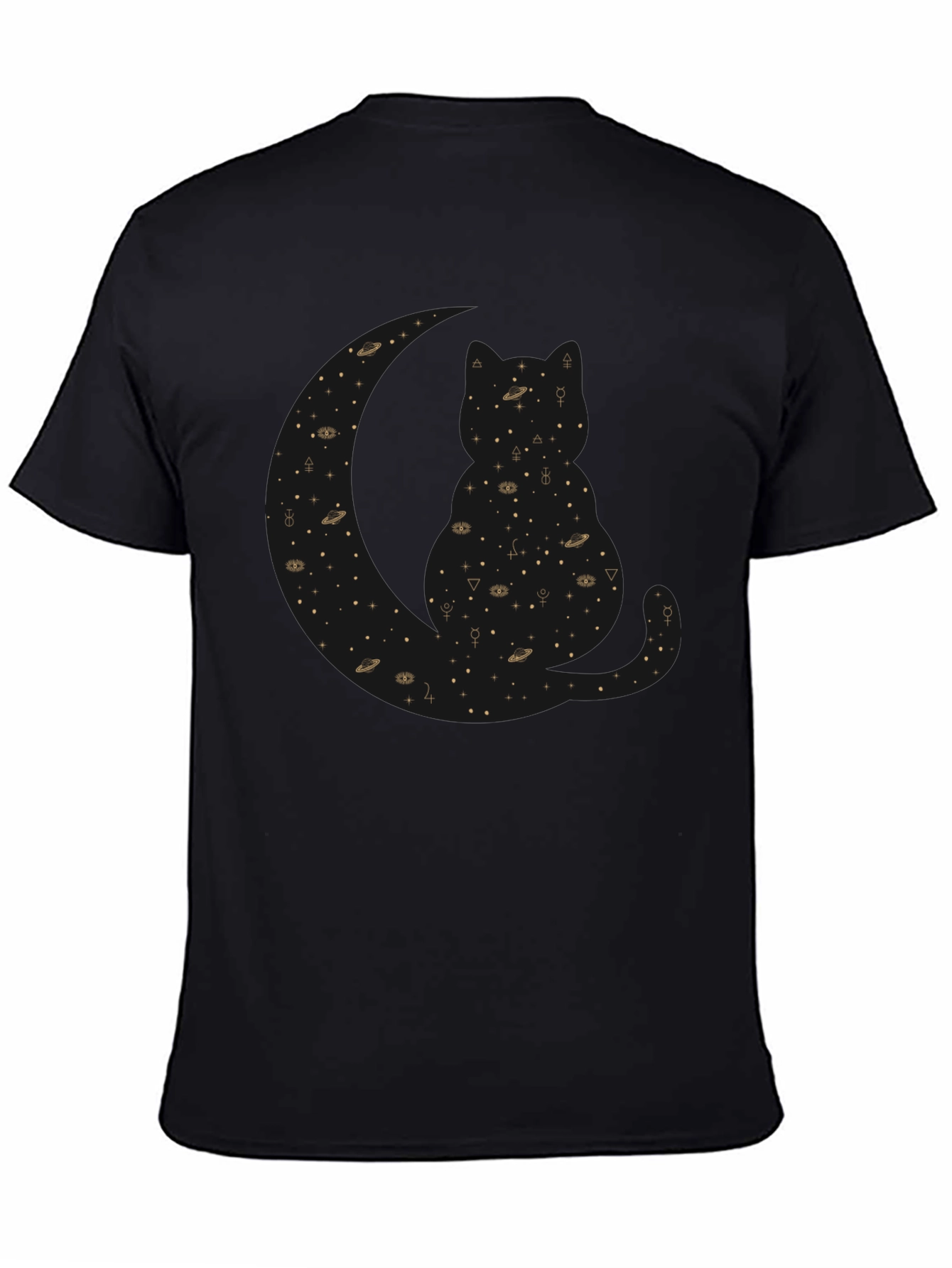 Celestial Cat Black T-Shirt - Cosmic Feline Design
