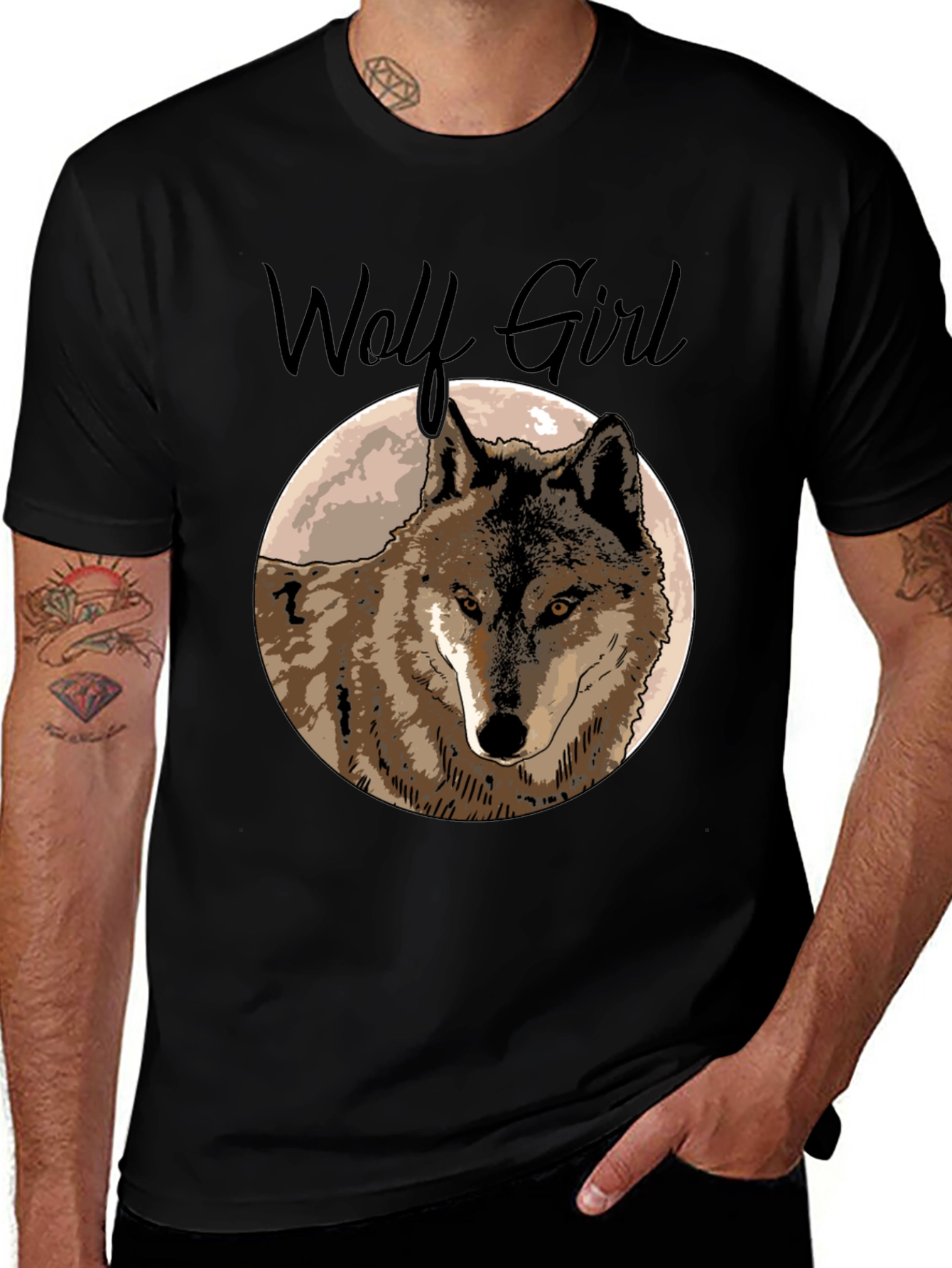 Wolf Girl Graphic Tee - Black Cotton T-Shirt