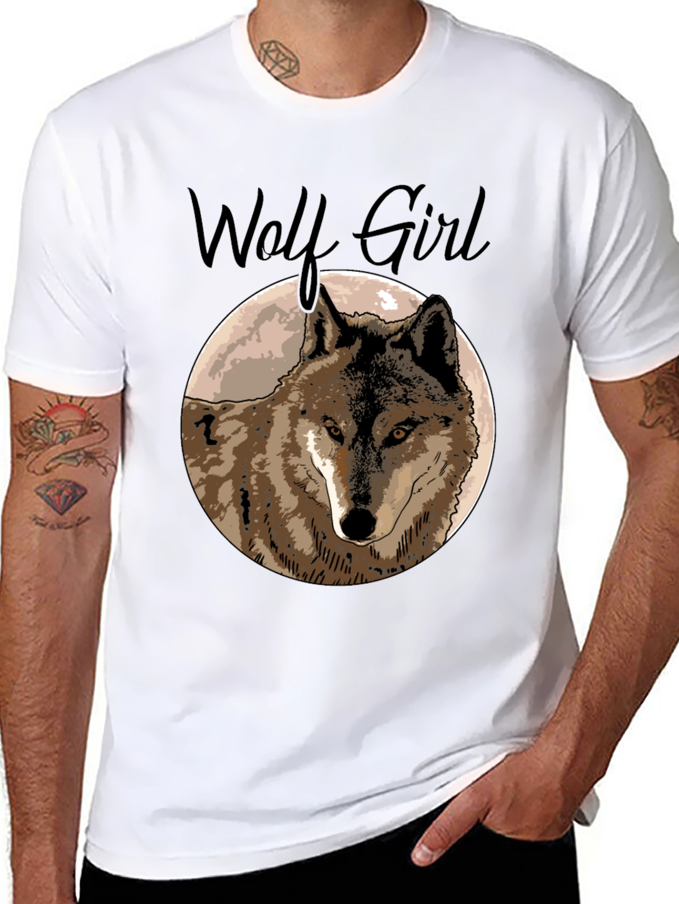 Wolf Girl Graphic Tee - Black Cotton T-Shirt