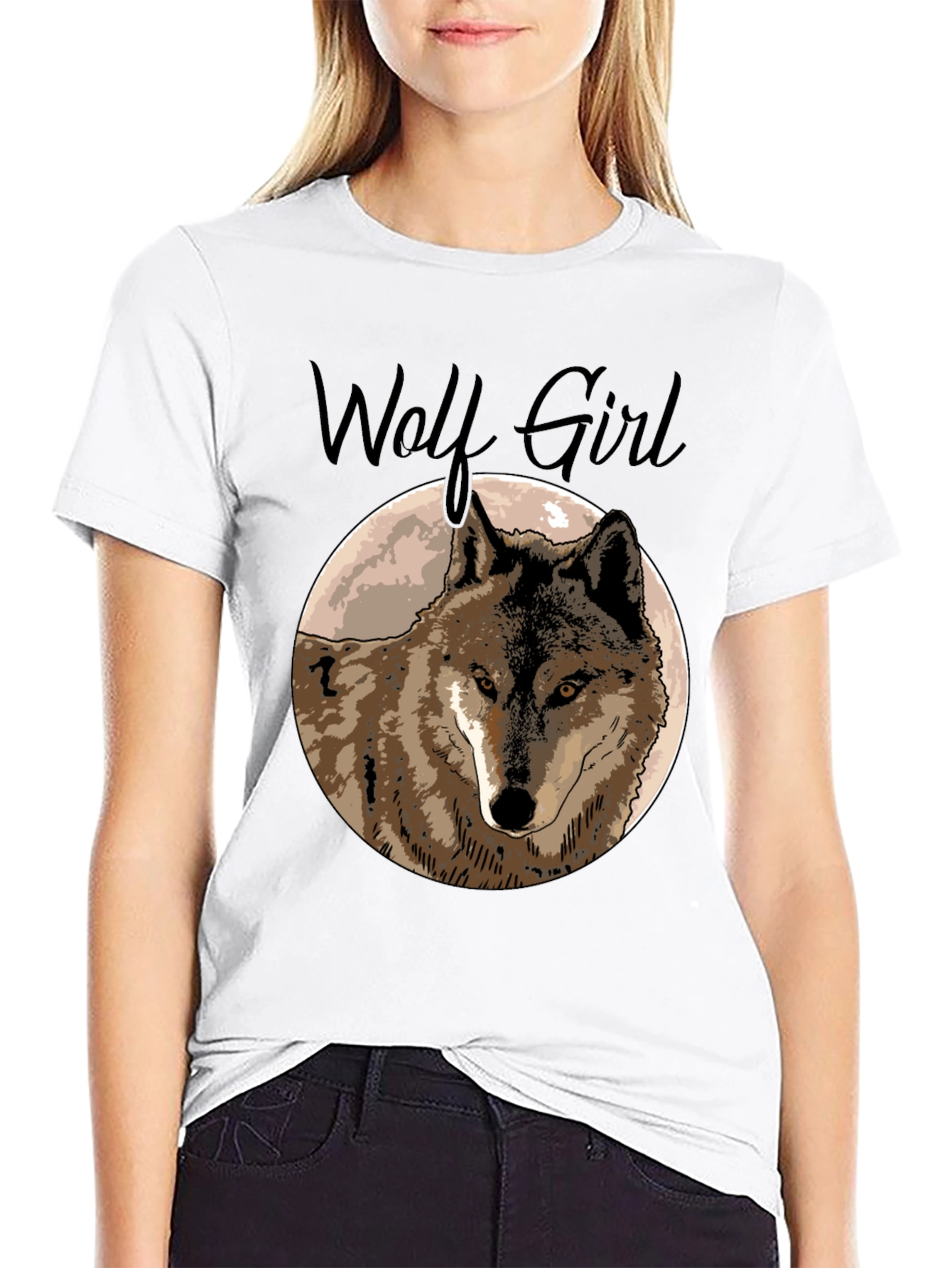 Wolf Girl Graphic Tee - Black Cotton T-Shirt