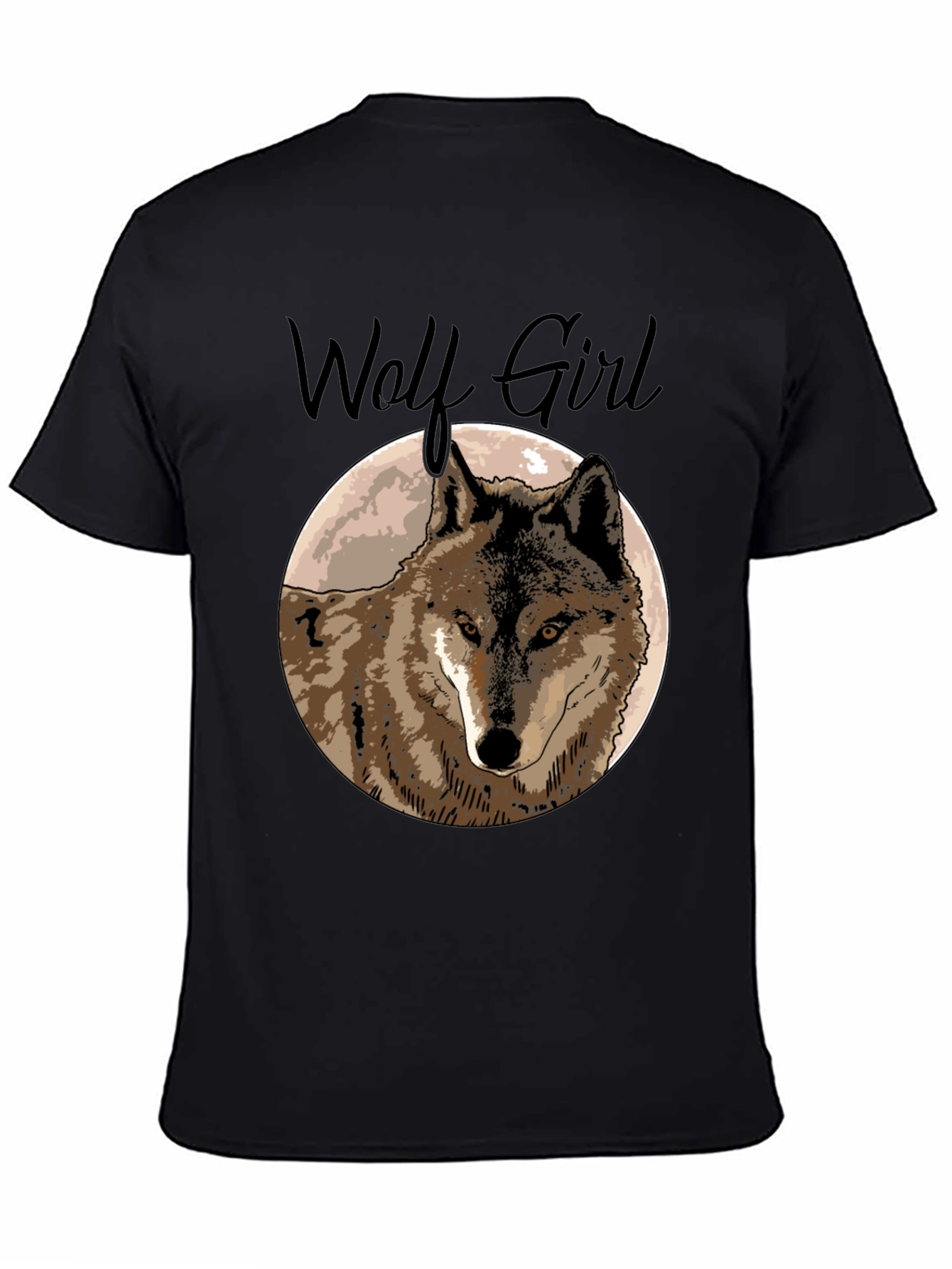 Wolf Girl Graphic Tee - Black Cotton T-Shirt
