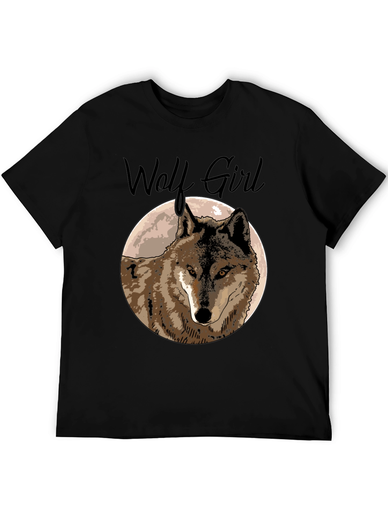 Wolf Girl Graphic Tee - Black Cotton T-Shirt