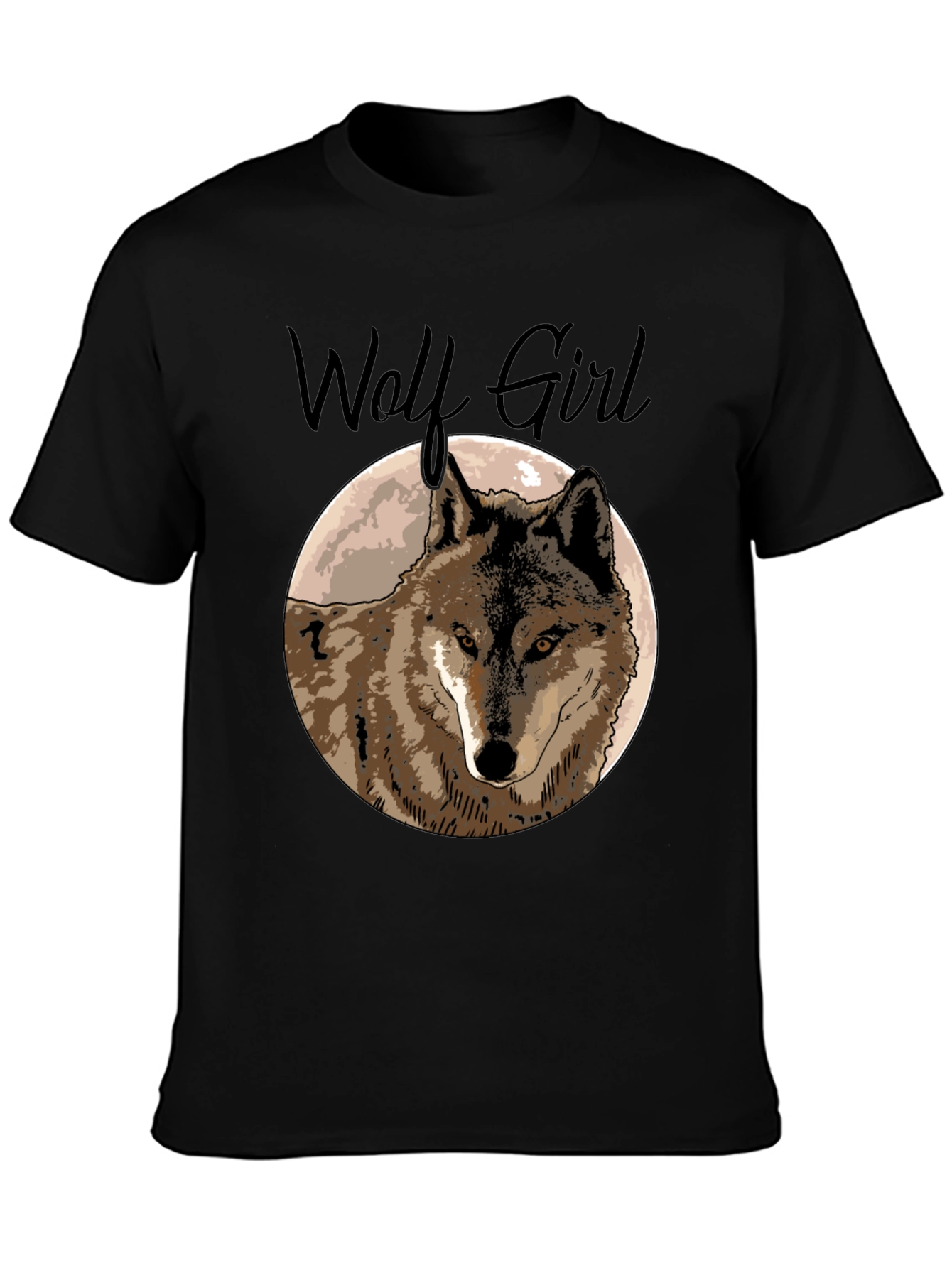 Wolf Girl Graphic Tee - Black Cotton T-Shirt