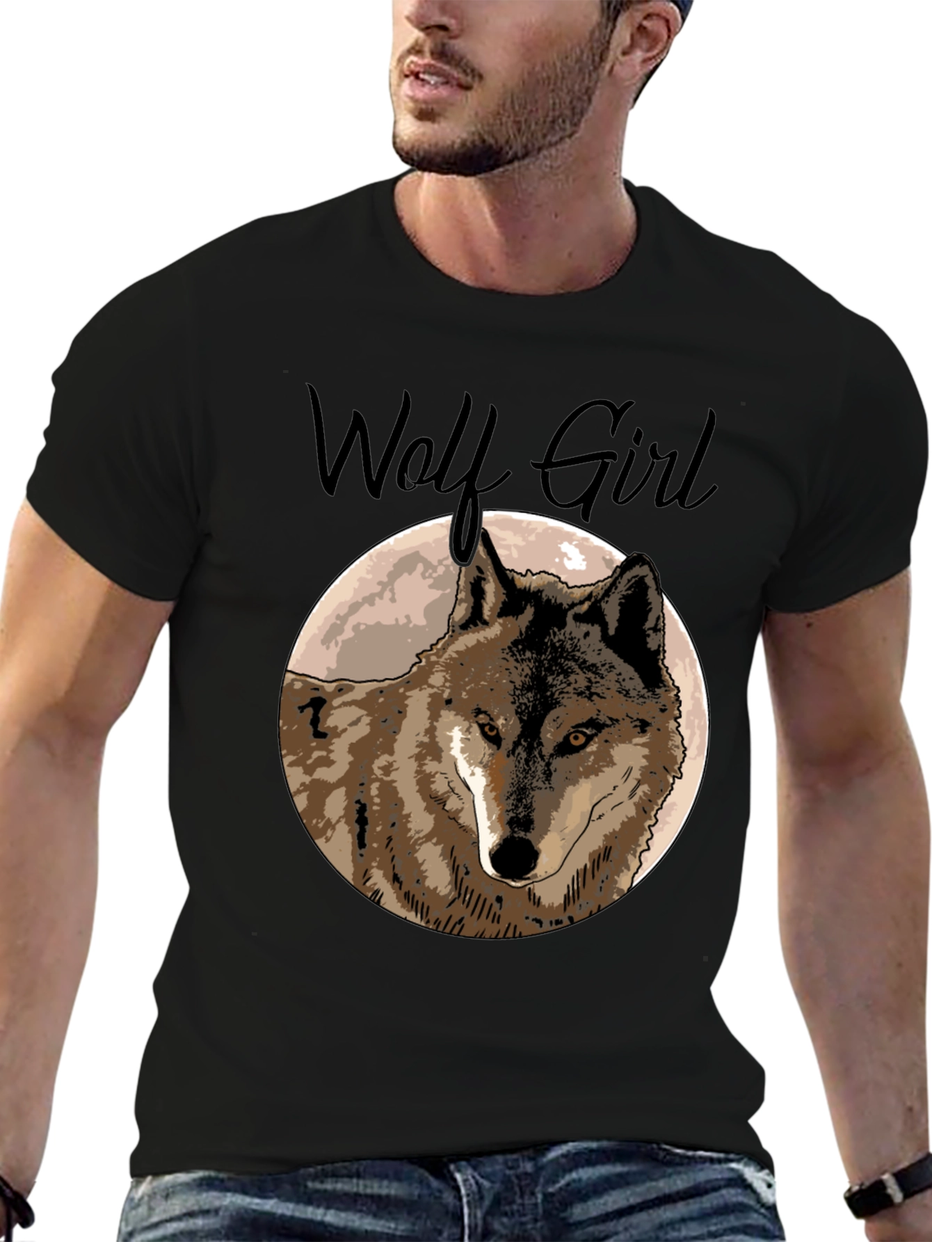 Wolf Girl Graphic Tee - Black Cotton T-Shirt