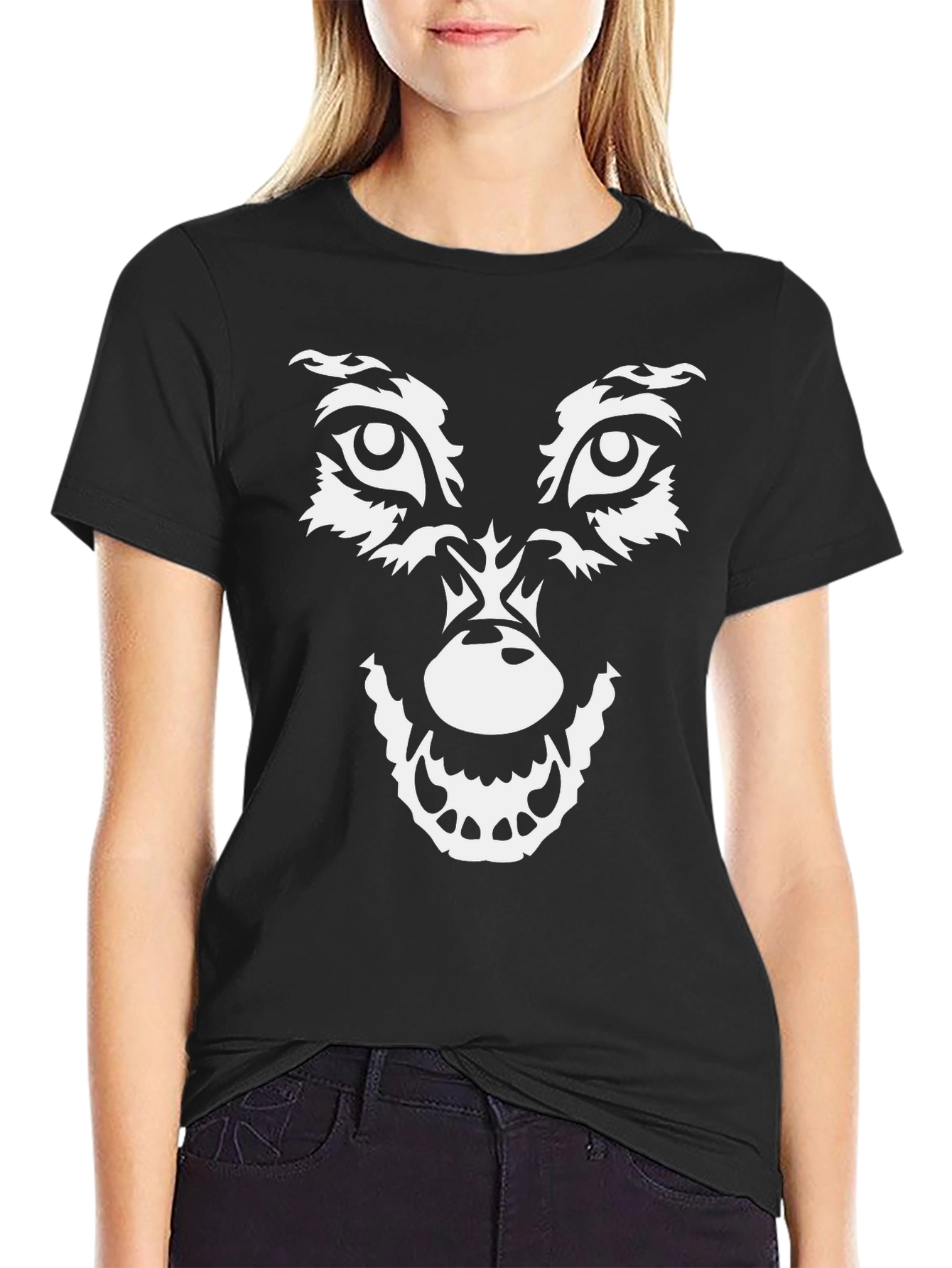 Wolf Face Graphic T-Shirt - Black