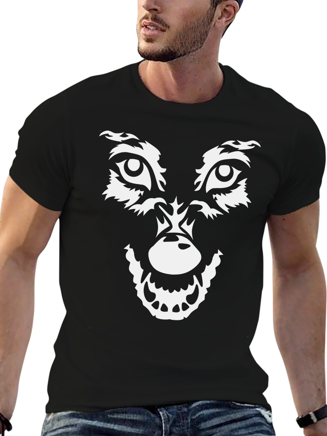 Wolf Face Graphic T-Shirt - Black