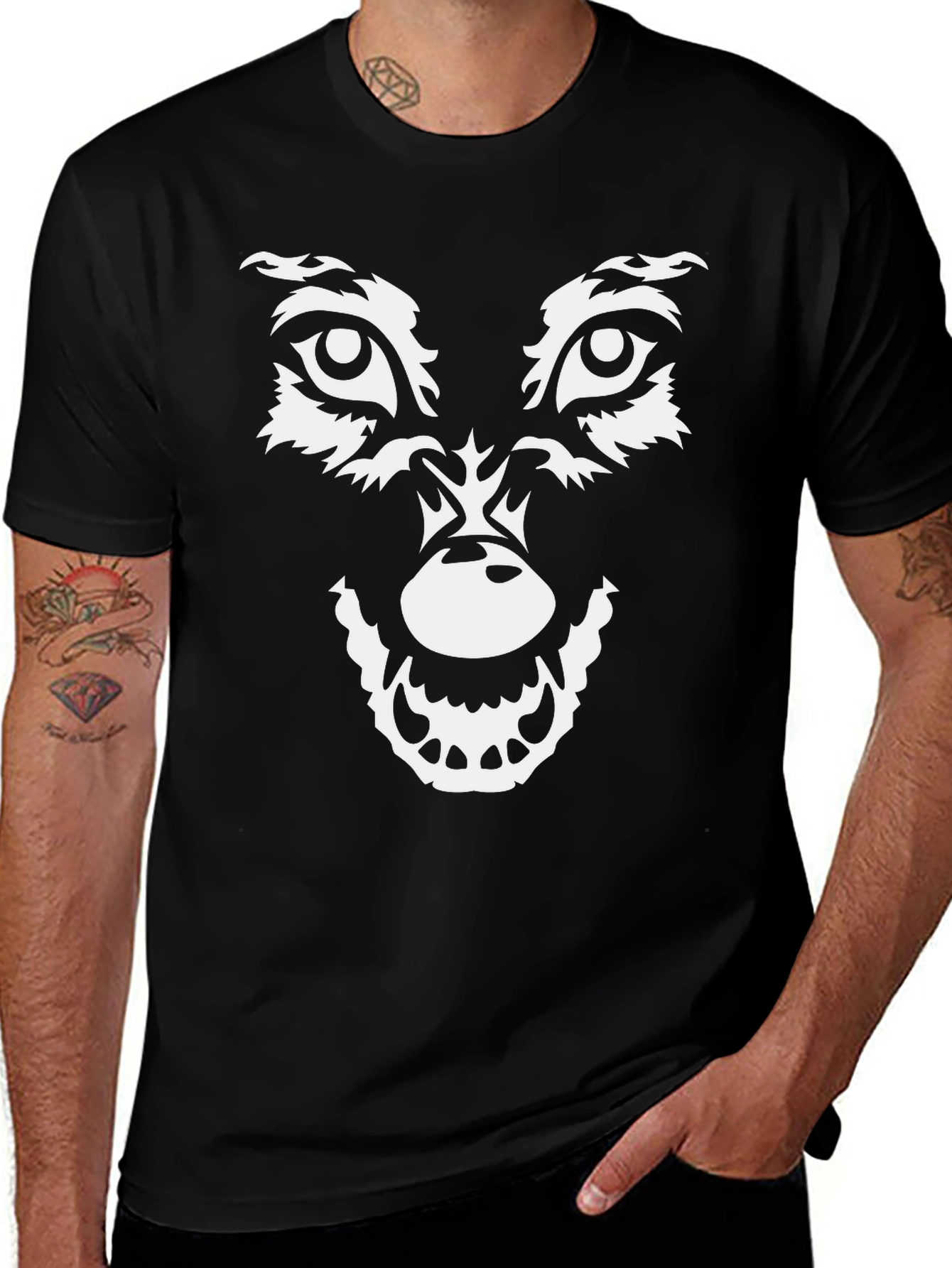 Wolf Face Graphic T-Shirt - Black