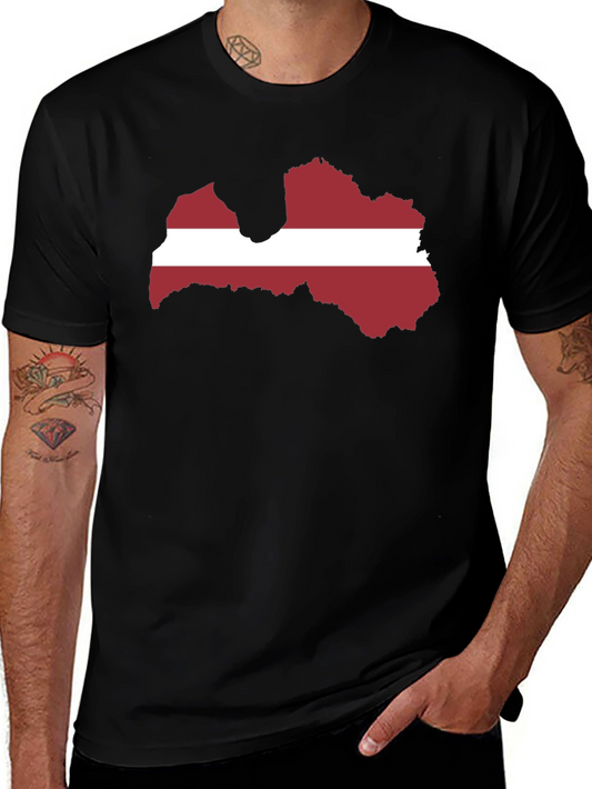 Latvia Flag Map Graphic Tee - Black