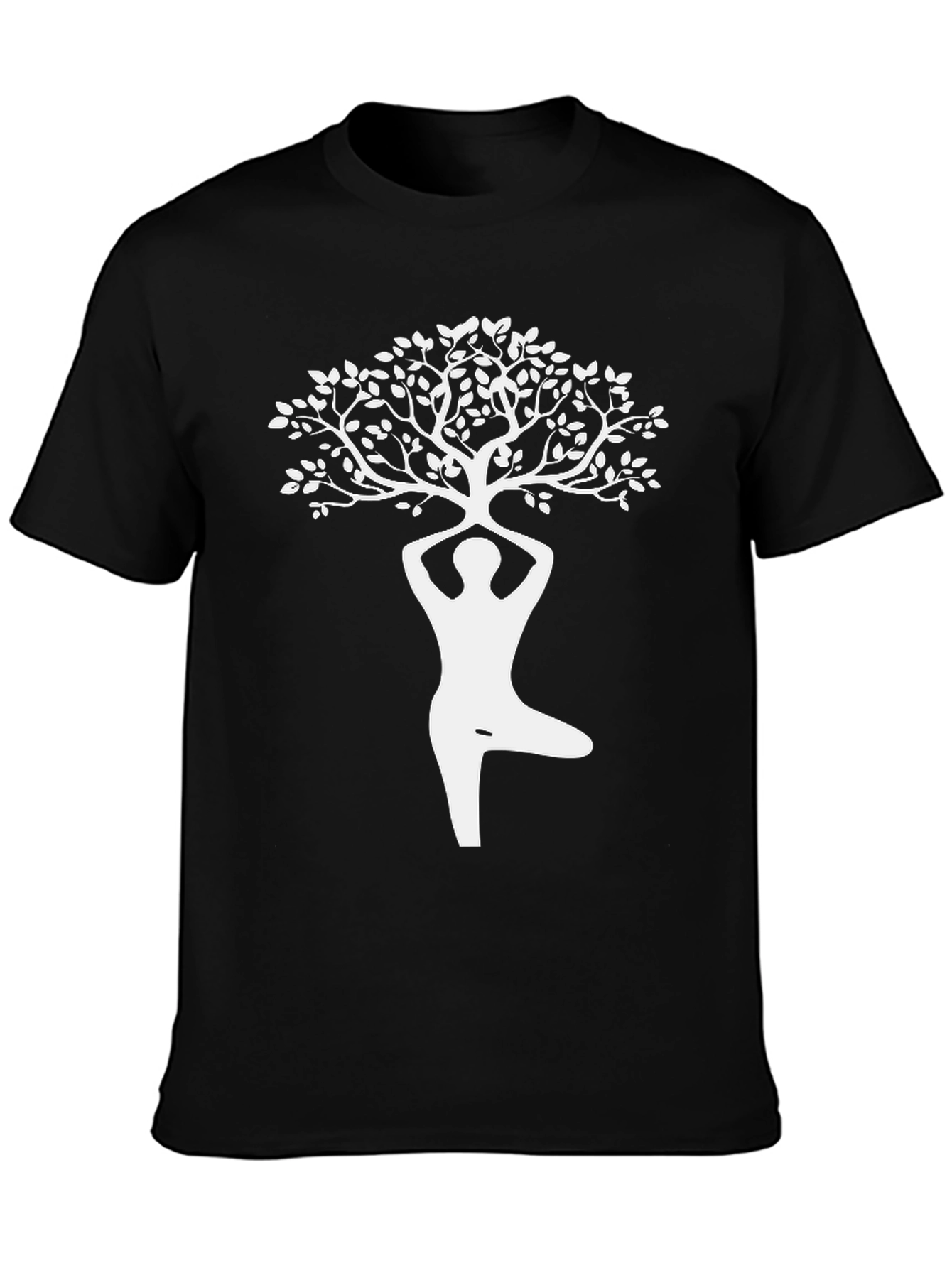 Yoga Tree Pose Graphic Tee - Black Cotton Shirt