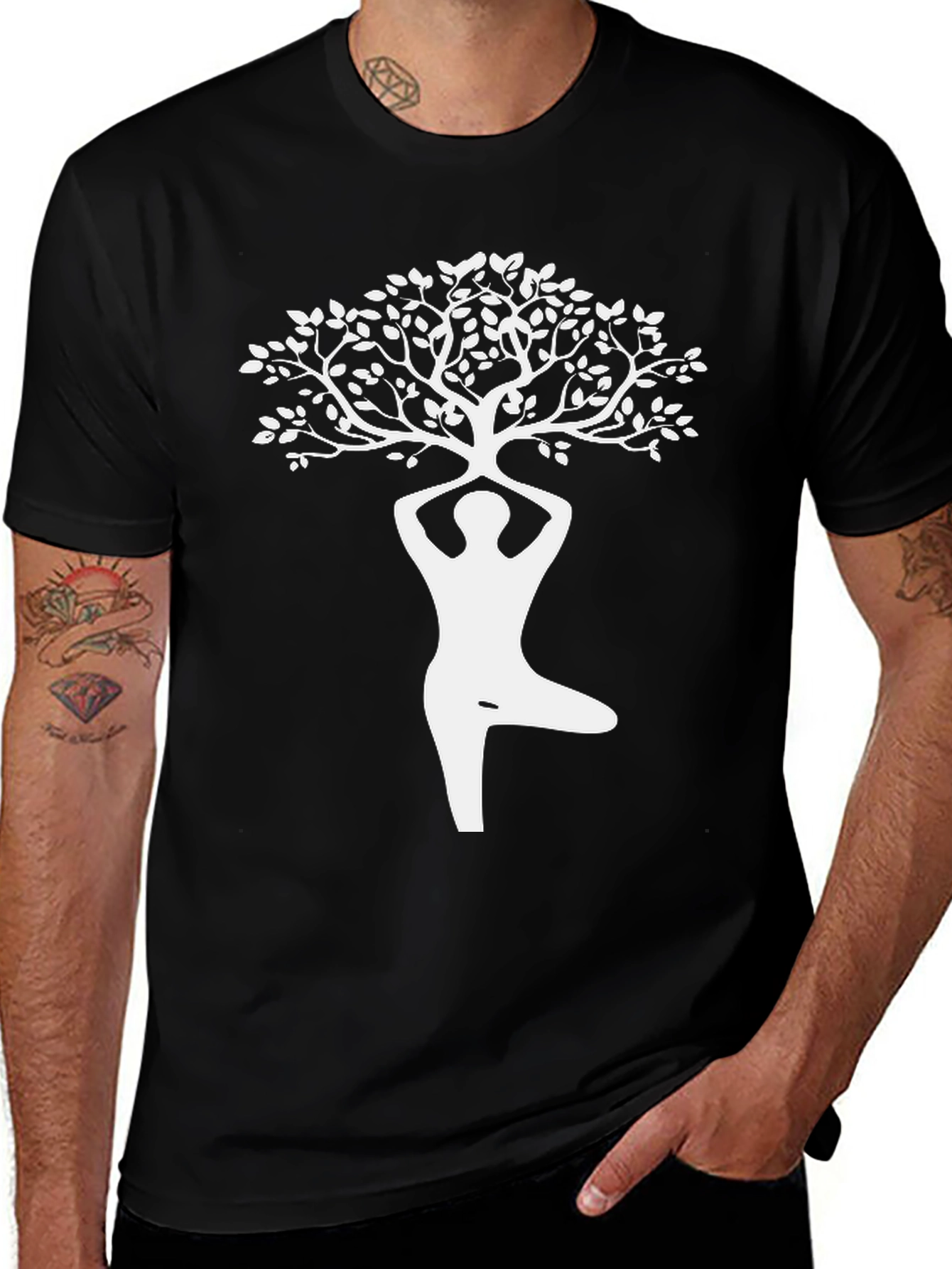 Yoga Tree Pose Graphic Tee - Black Cotton Shirt
