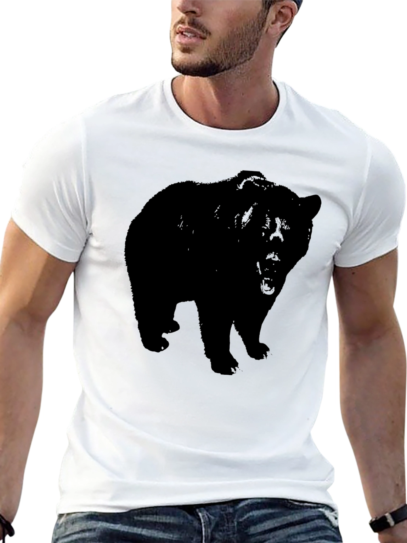 Mens Black Bear Graphic Print T-Shirt
