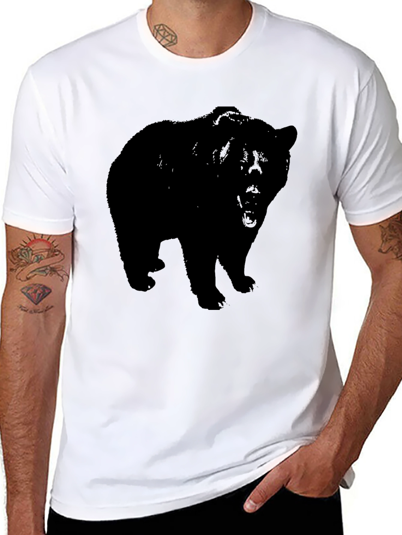 Mens Black Bear Graphic Print T-Shirt
