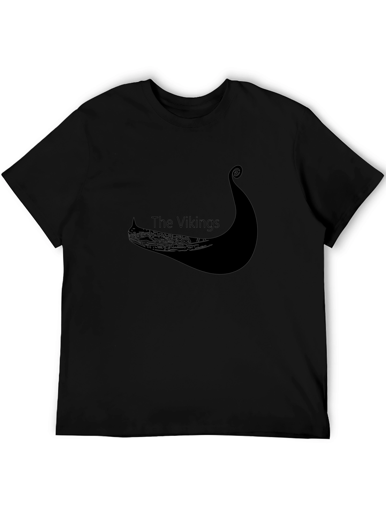 Viking Ship Graphic Tee - Black Cotton T-Shirt