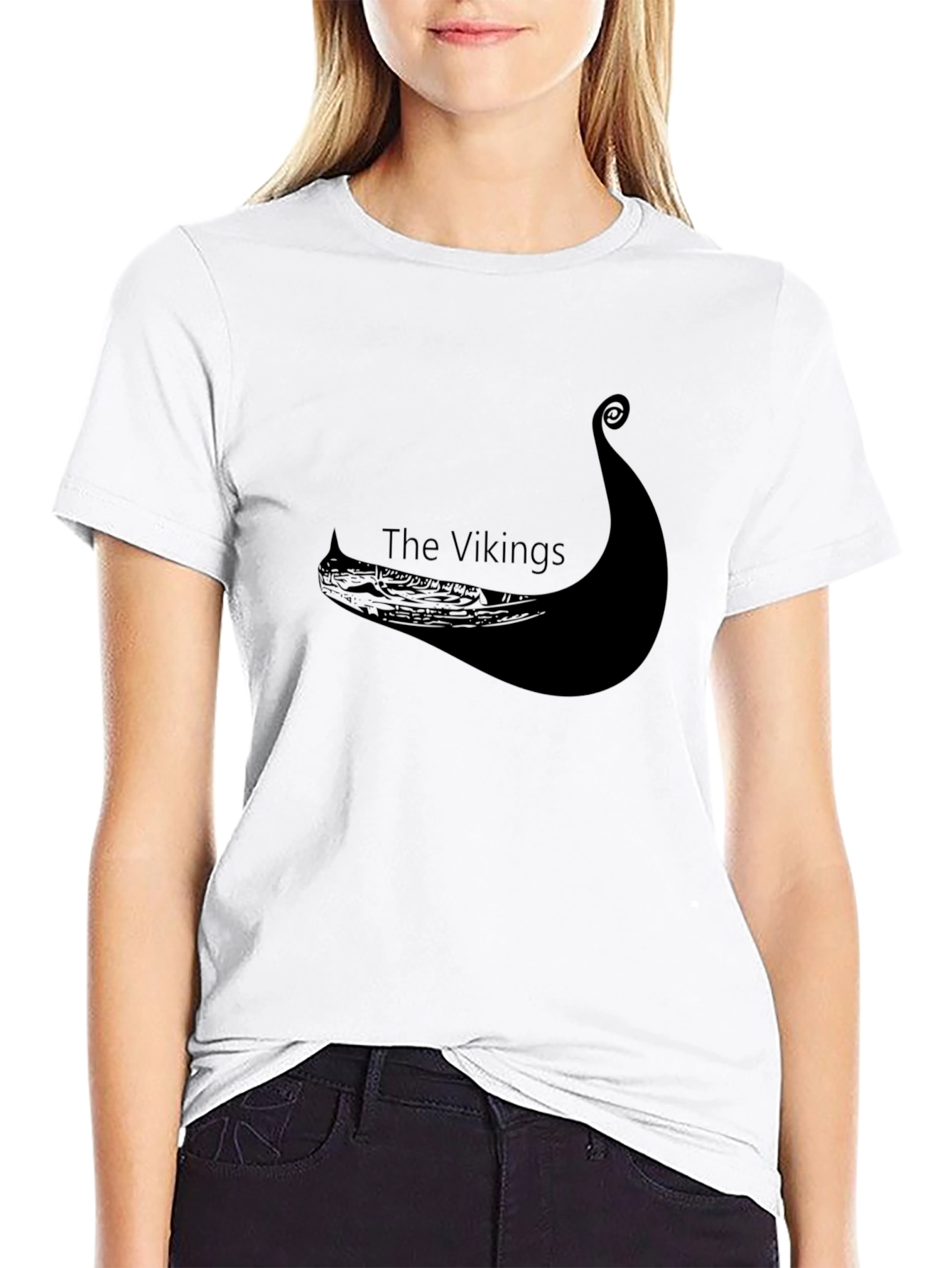 Viking Ship Graphic Tee - Black Cotton T-Shirt