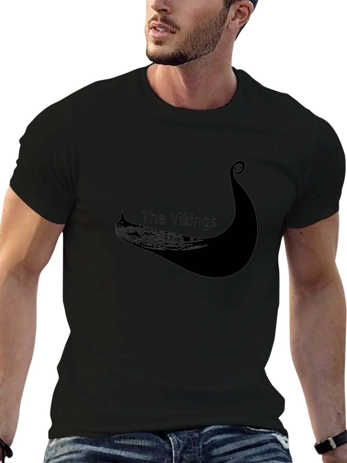 Viking Ship Graphic Tee - Black Cotton T-Shirt
