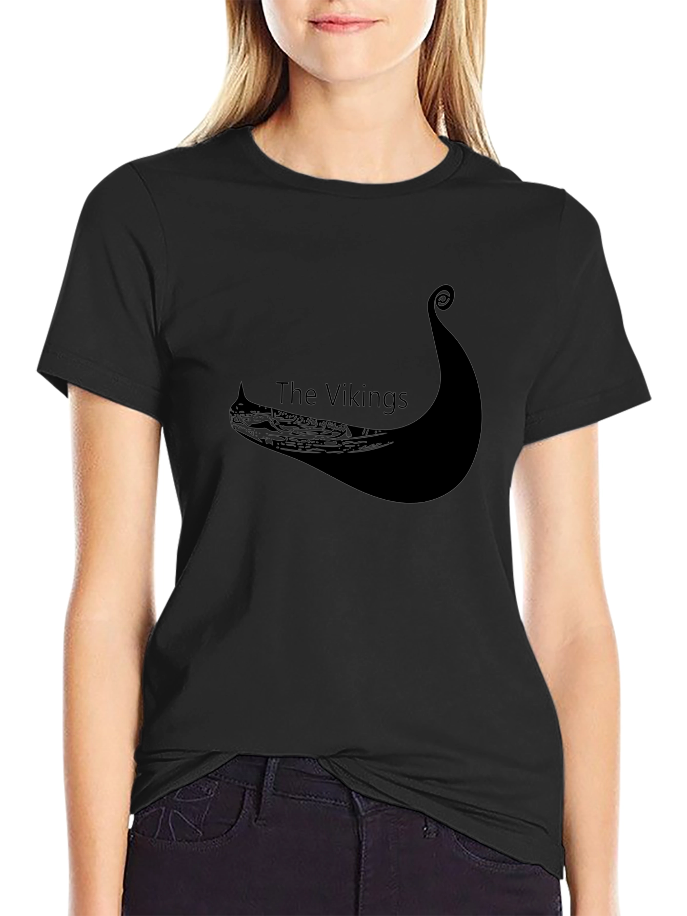 Viking Ship Graphic Tee - Black Cotton T-Shirt