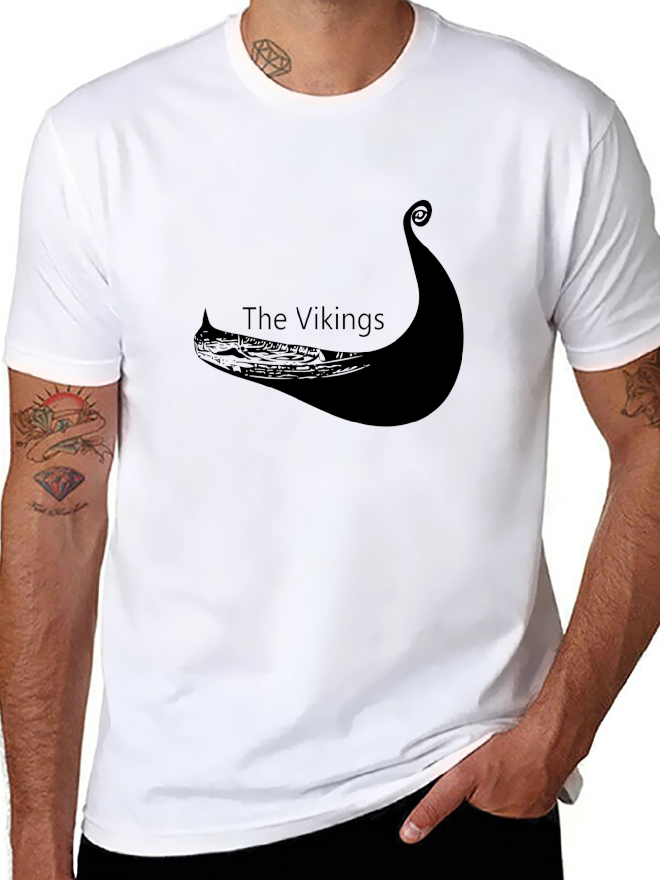 Viking Ship Graphic Tee - Black Cotton T-Shirt