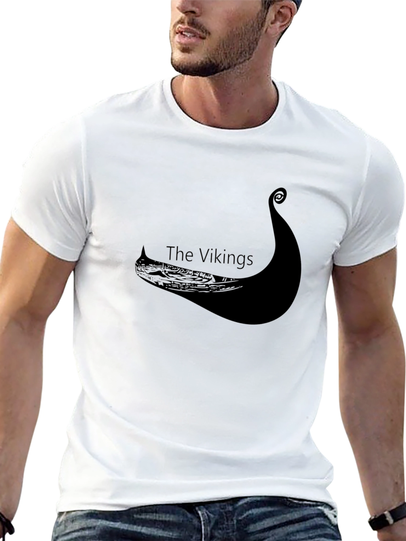 Viking Ship Graphic Tee - Black Cotton T-Shirt