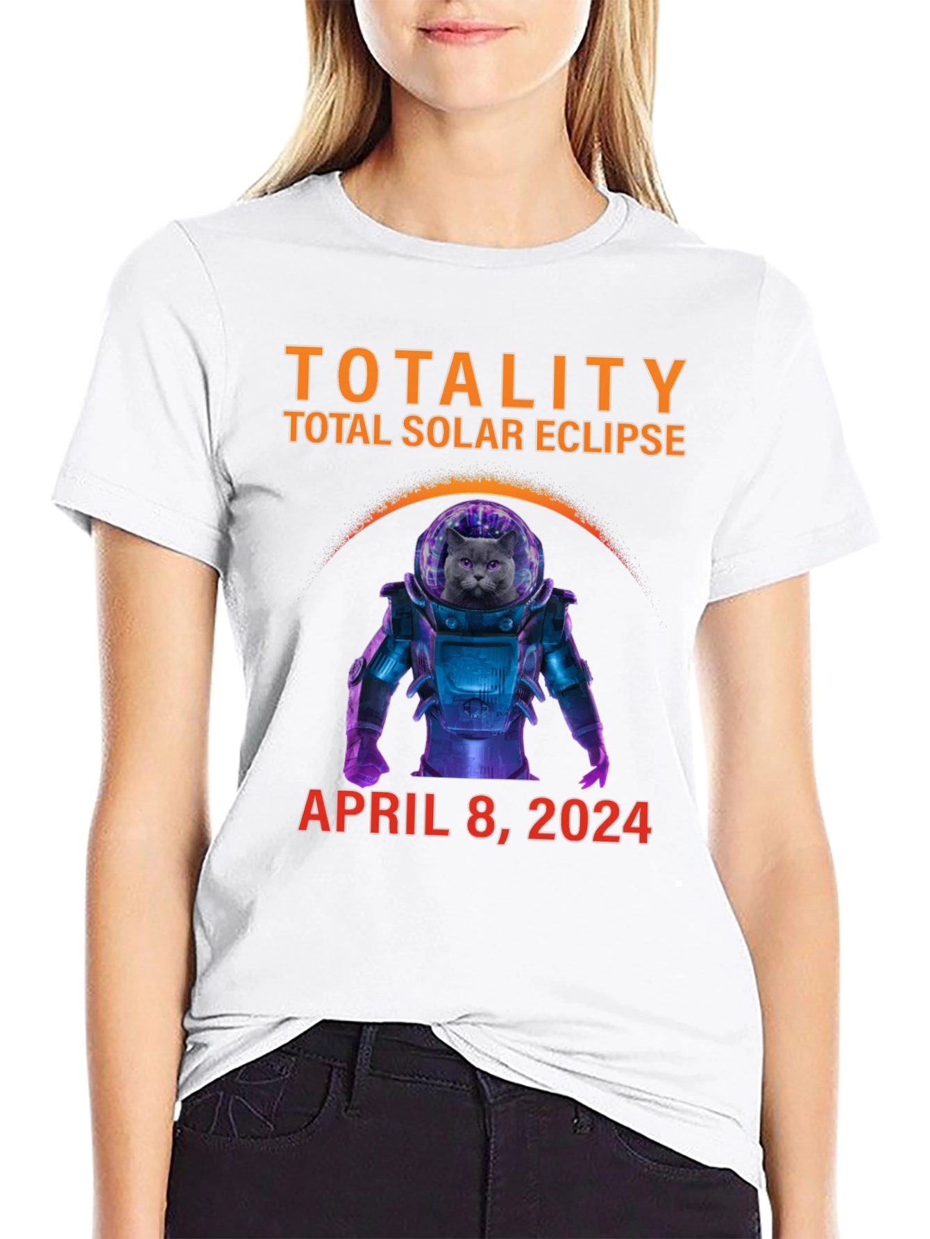 Total Solar Eclipse 2024 Cat Astronaut T-Shirt