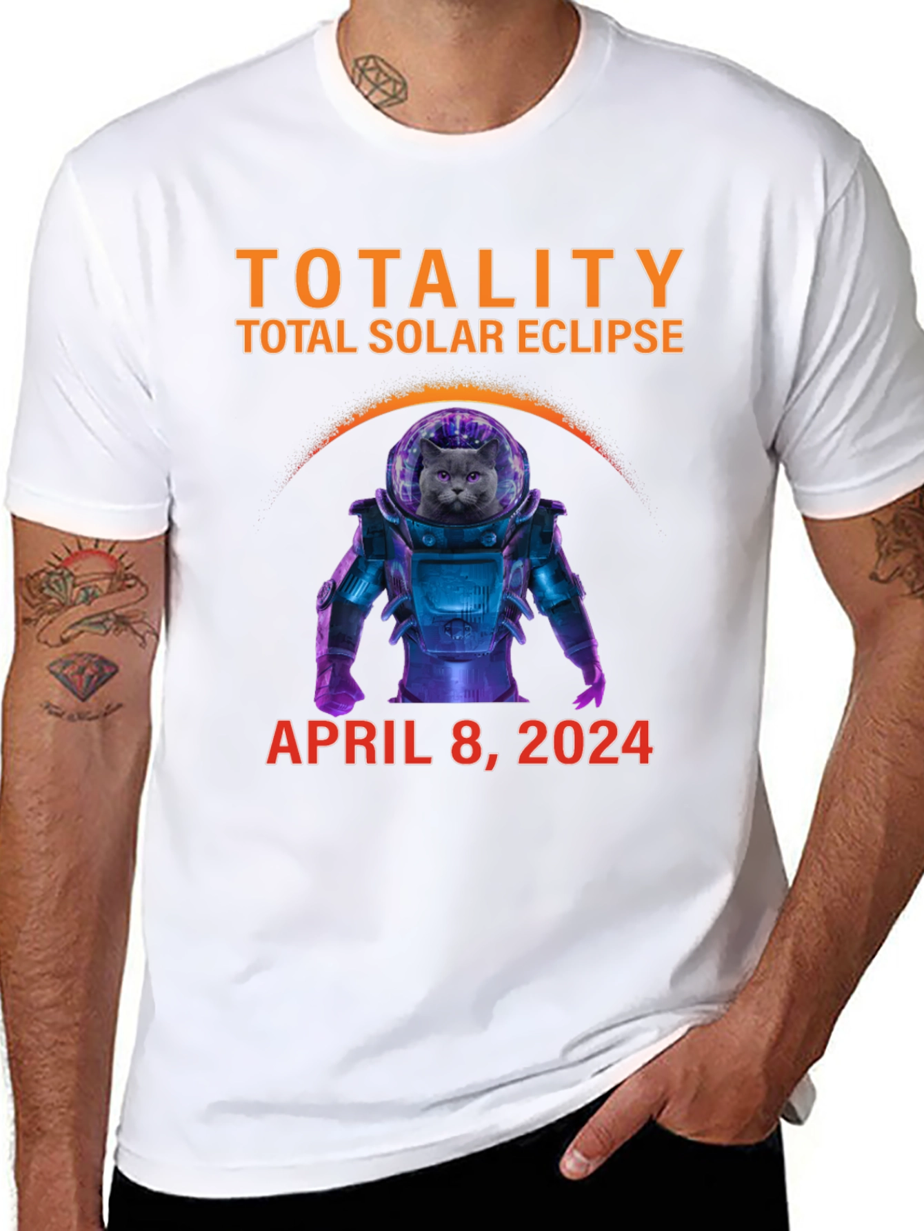 Total Solar Eclipse 2024 Cat Astronaut T-Shirt