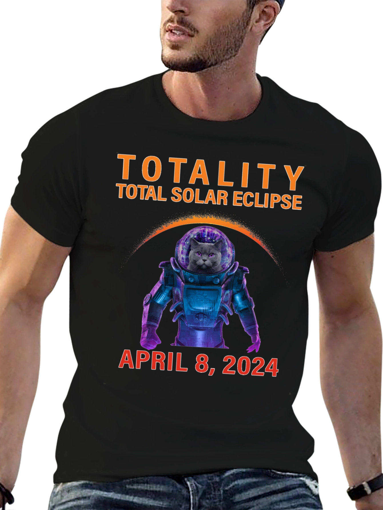 Total Solar Eclipse 2024 Cat Astronaut T-Shirt