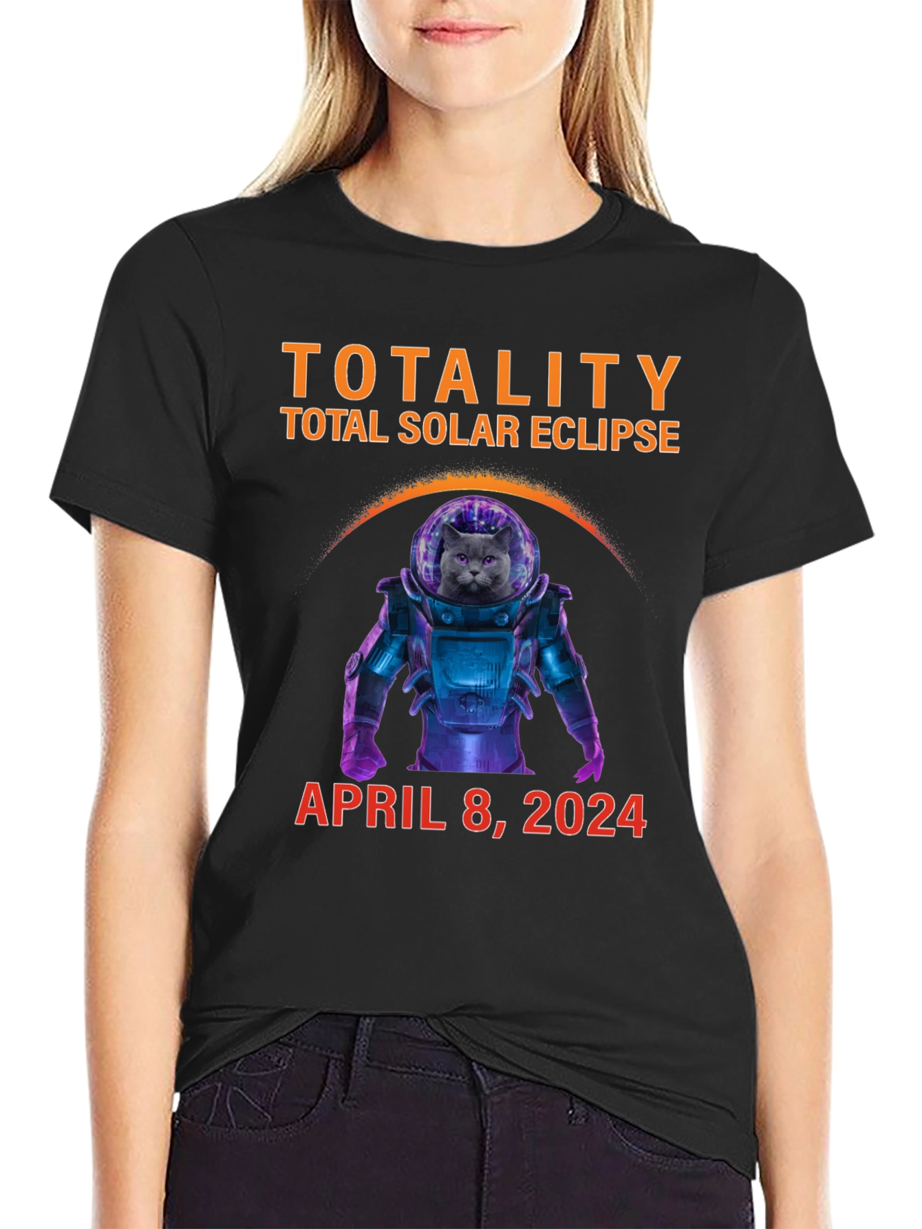 Total Solar Eclipse 2024 Cat Astronaut T-Shirt