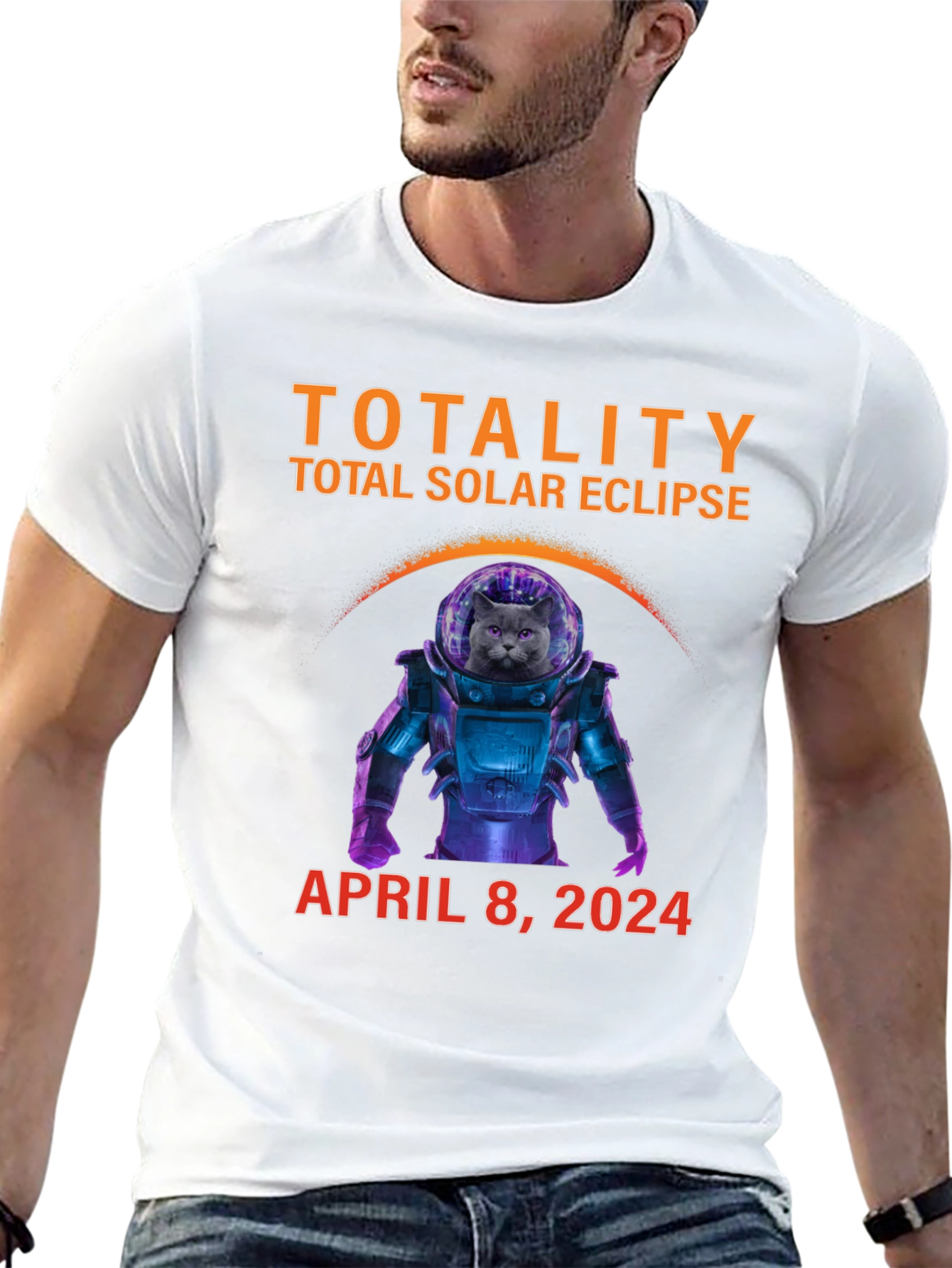 Total Solar Eclipse 2024 Cat Astronaut T-Shirt