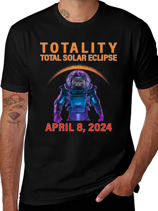 Total Solar Eclipse 2024 Cat Astronaut T-Shirt
