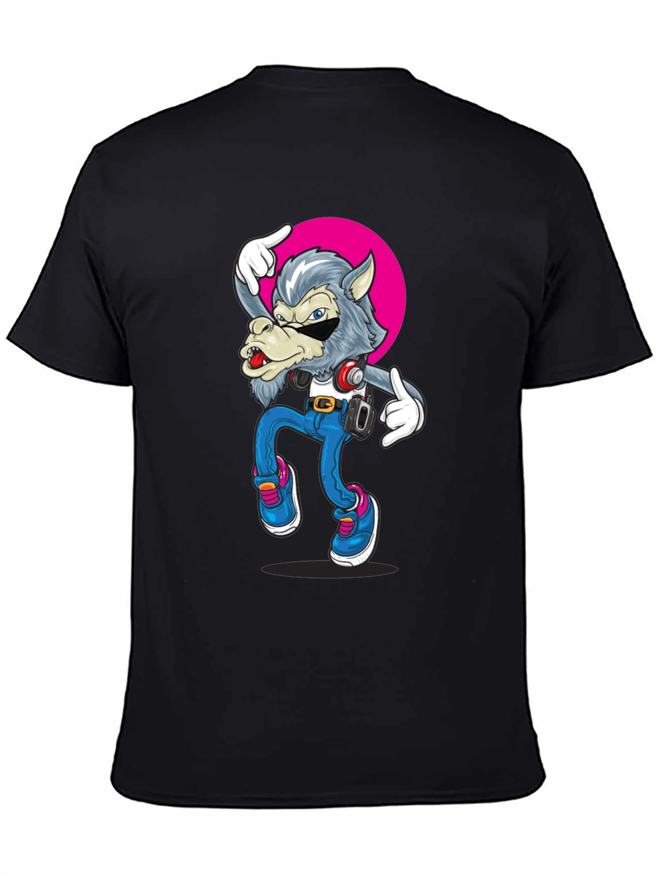Cool Wolf Graphic Tee - Black Cotton