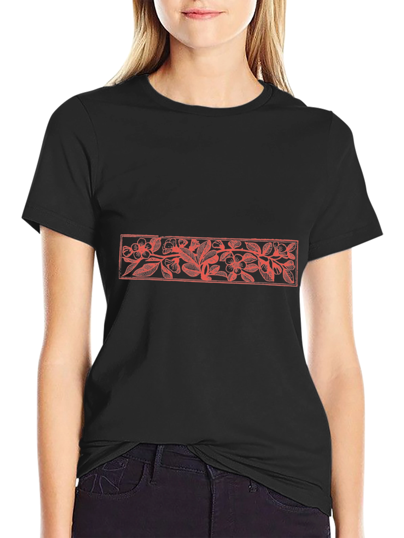 Black Tee with Floral Graphic