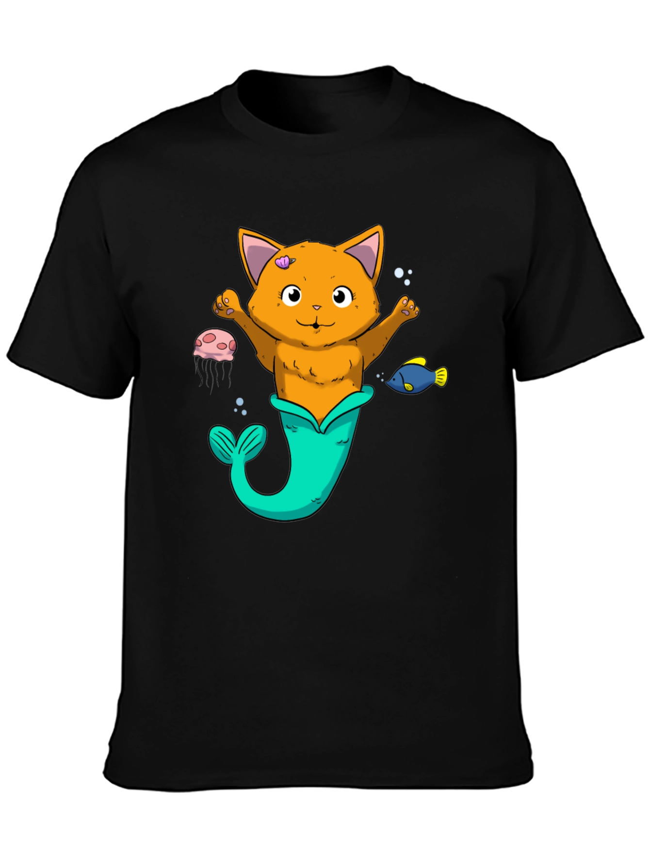 Cat Mermaid Graphic Tee - Black Unisex Shirt