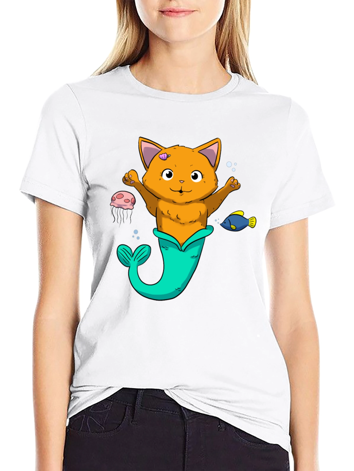 Cat Mermaid Graphic Tee - Black Unisex Shirt