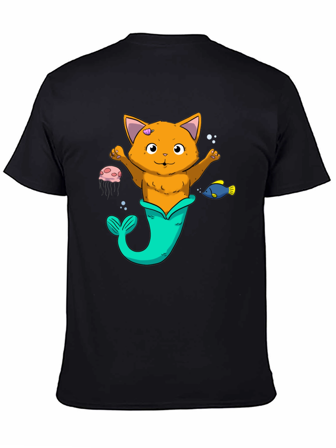 Cat Mermaid Graphic Tee - Black Unisex Shirt