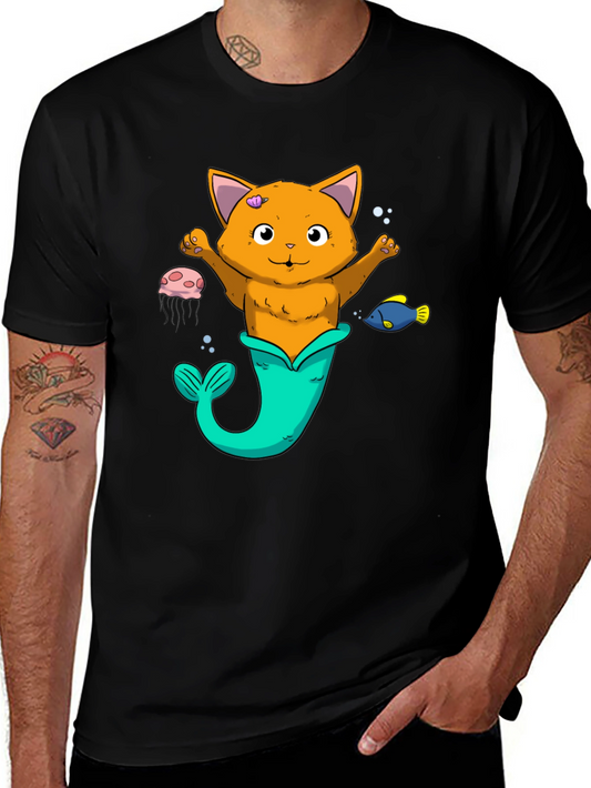 Cat Mermaid Graphic Tee - Black Unisex Shirt