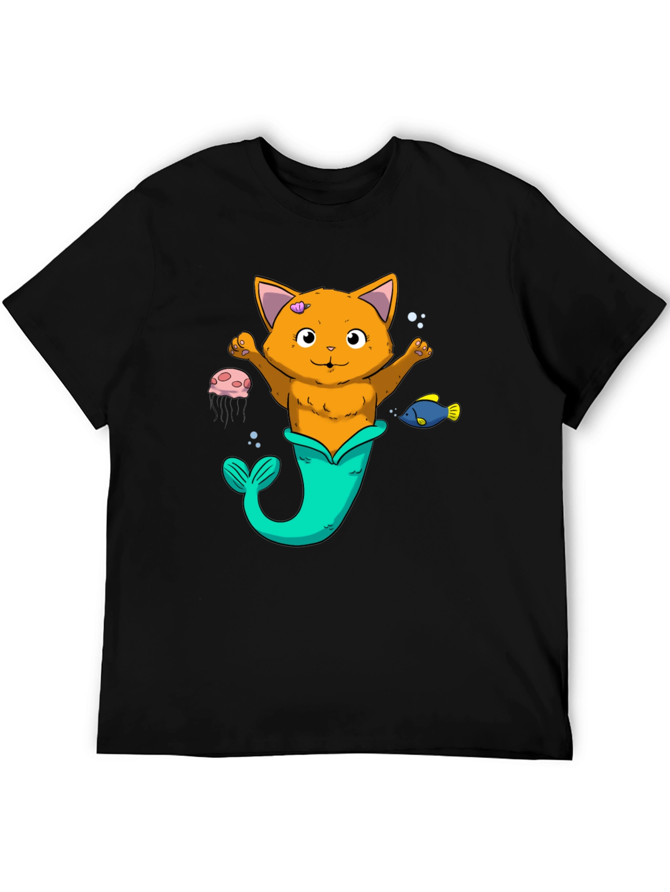 Cat Mermaid Graphic Tee - Black Unisex Shirt
