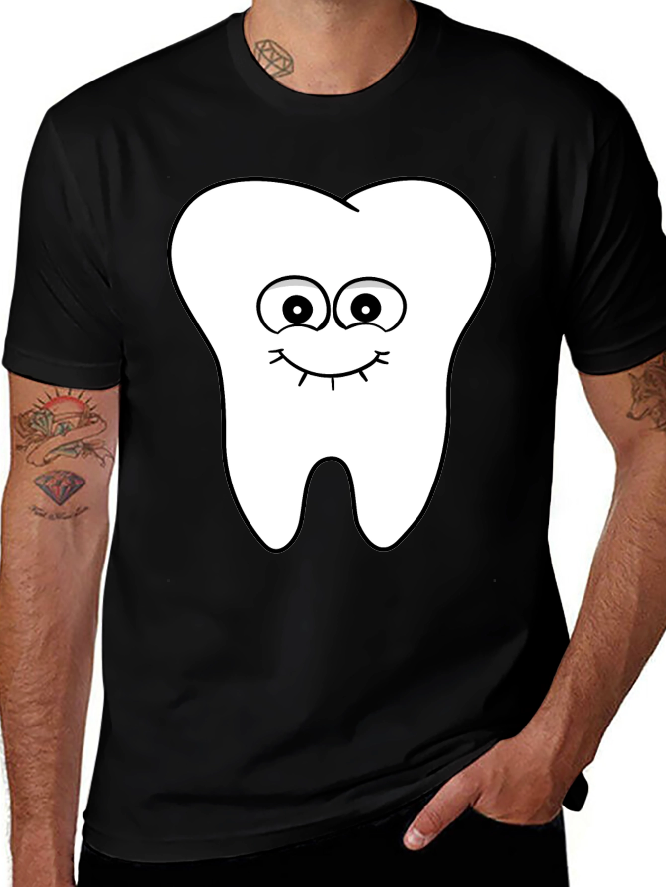 Funny Tooth Graphic Tee - Black Cotton T-Shirt
