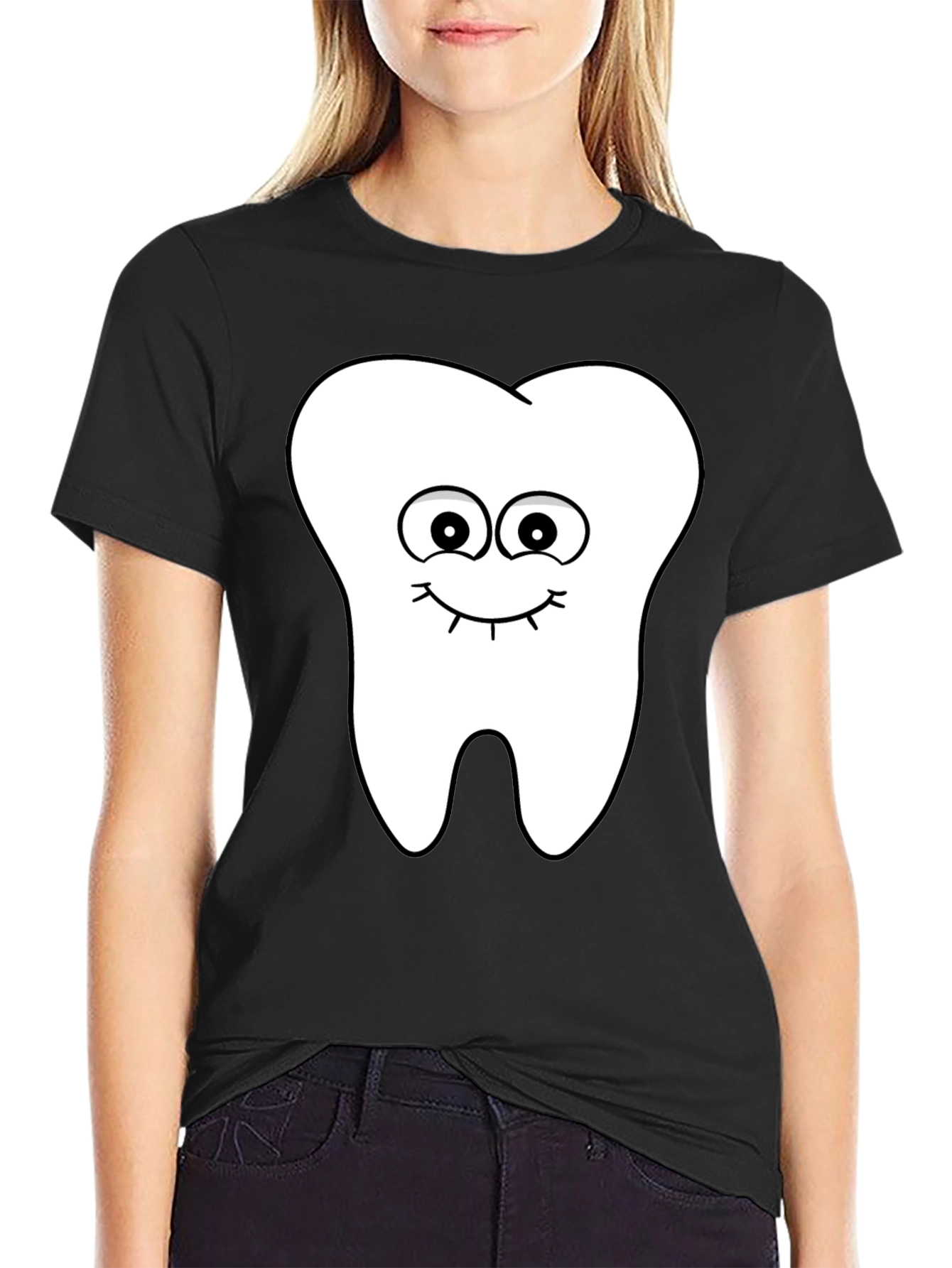 Funny Tooth Graphic Tee - Black Cotton T-Shirt