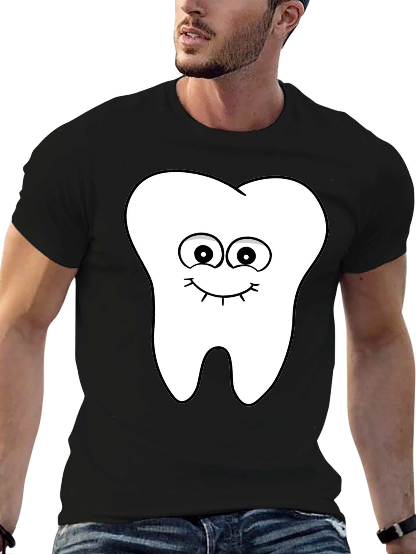 Funny Tooth Graphic Tee - Black Cotton T-Shirt
